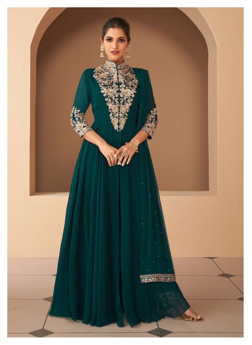 5246 4 COLOUR GEORGETTE SEQUENCE WORK GOWN 3 PIECE SUIT PARTY WEAR WORLDWIDE SHOP