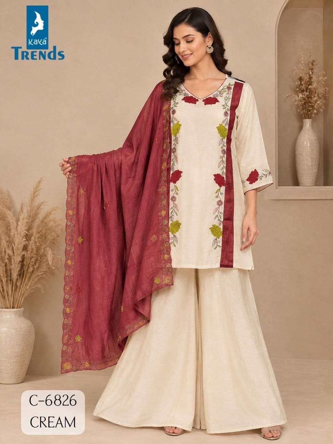 6826 SHORT KALI APPLIC WORK 3PEICE WITH PLAZO BOTTOM AND DUPATTA SUPPLIER SURAT