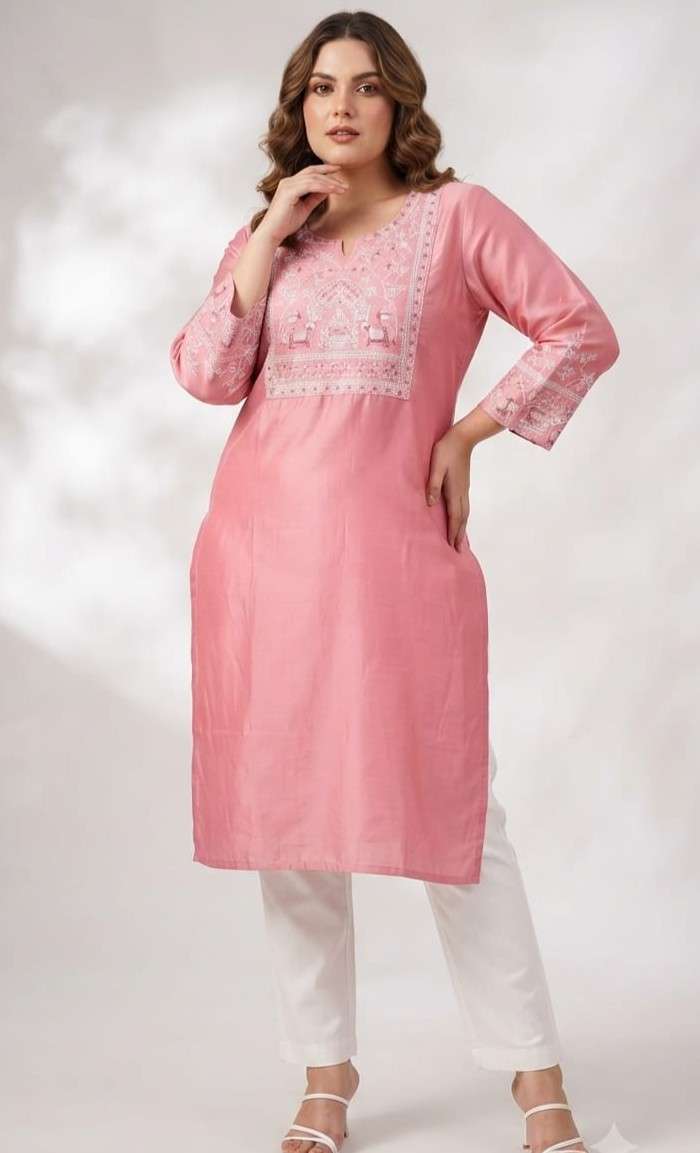 705 SILK NECK EMBROIDERY BIG SIZE KURTI FOR WOMEN REGULAR KAPDE SUPPLIER