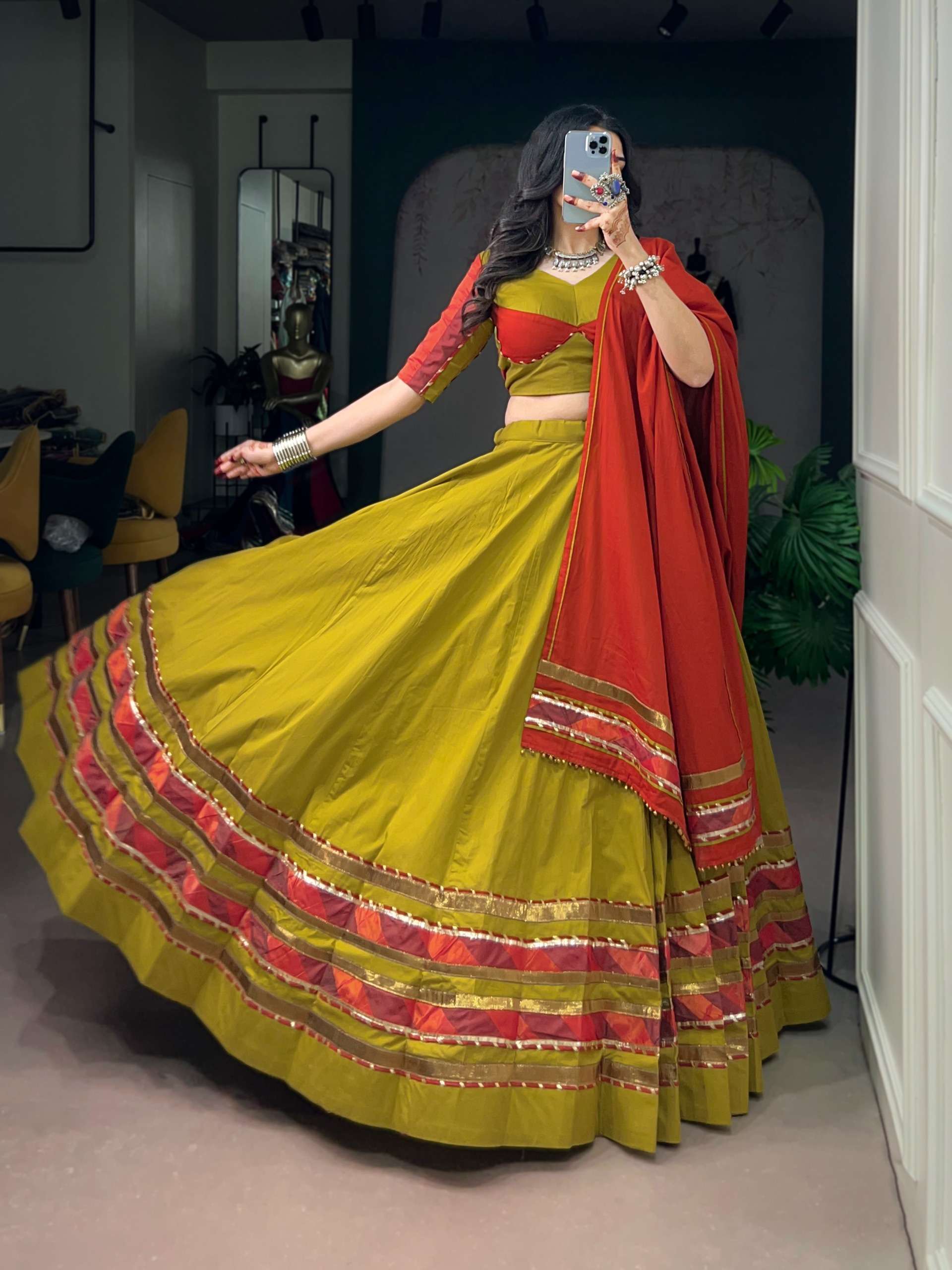 A perfect blend of ethnic charm and festive style Dhabu Cotton fabric lehenga choli best rate 1715