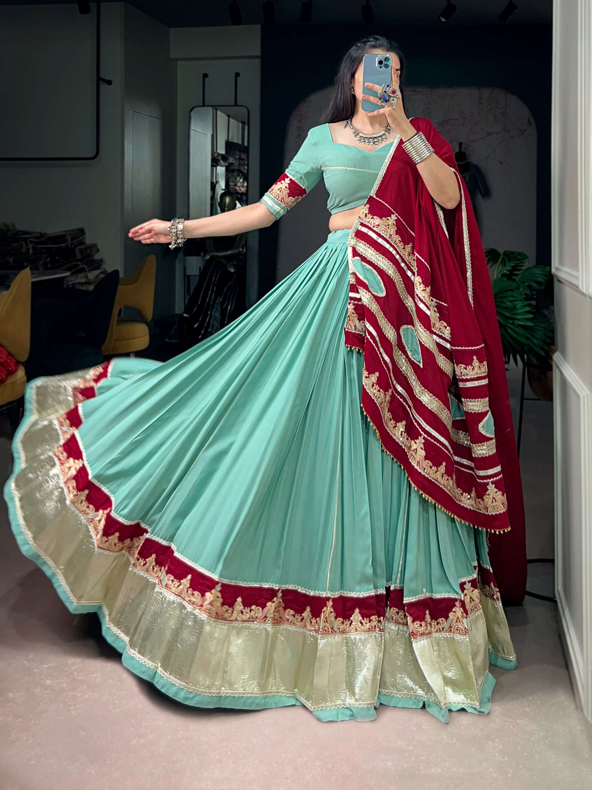  A perfect pick for Garba nights wear gorgeous fancy Rayon fabric Lehenga choli best rate 1724