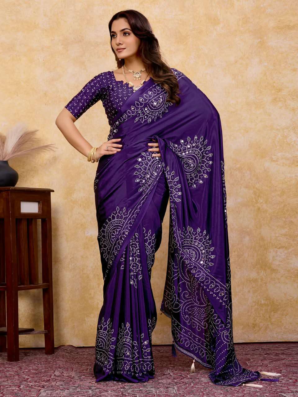 Aaina vol 13 Dull moss georgette fabric With beautiful ethnic bandhani ajrak print on saree wholesale in surat