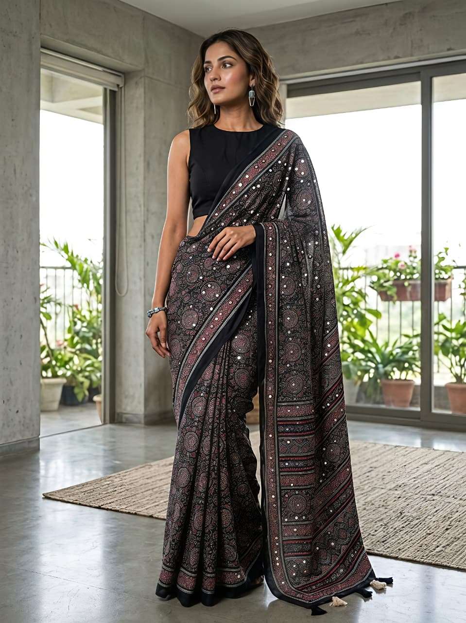 AAINA VOL 5 KASTURI CREPE FABRIC WITH BEAUTIFUL AJRAKH PRINT ON SAREE WHOLESALE IN SURAT