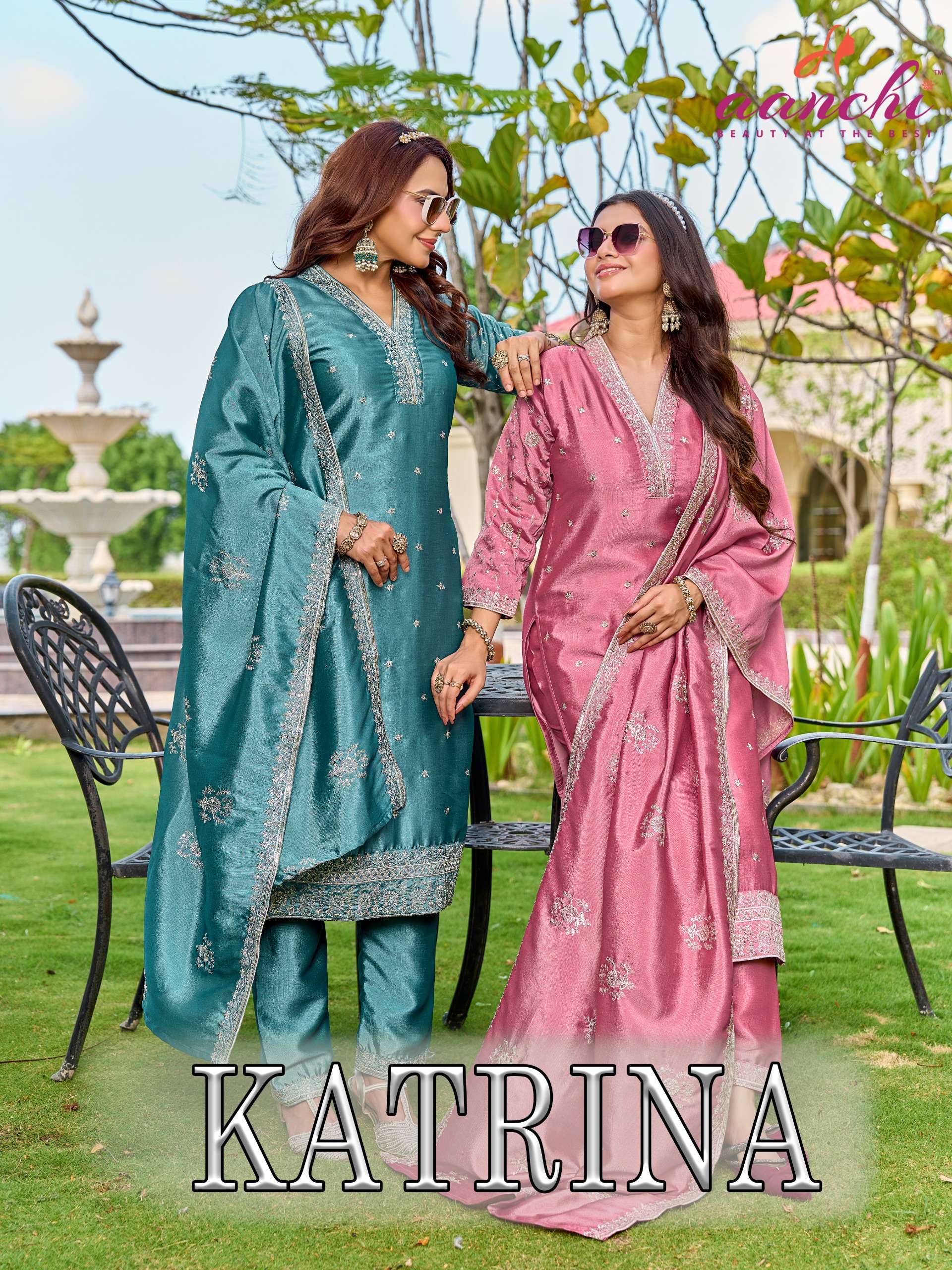 AANCHI KATRINA READYMADE CRYSTAL SILK FLARE KURTI SUIT FOR WOMEN WHOLESALER