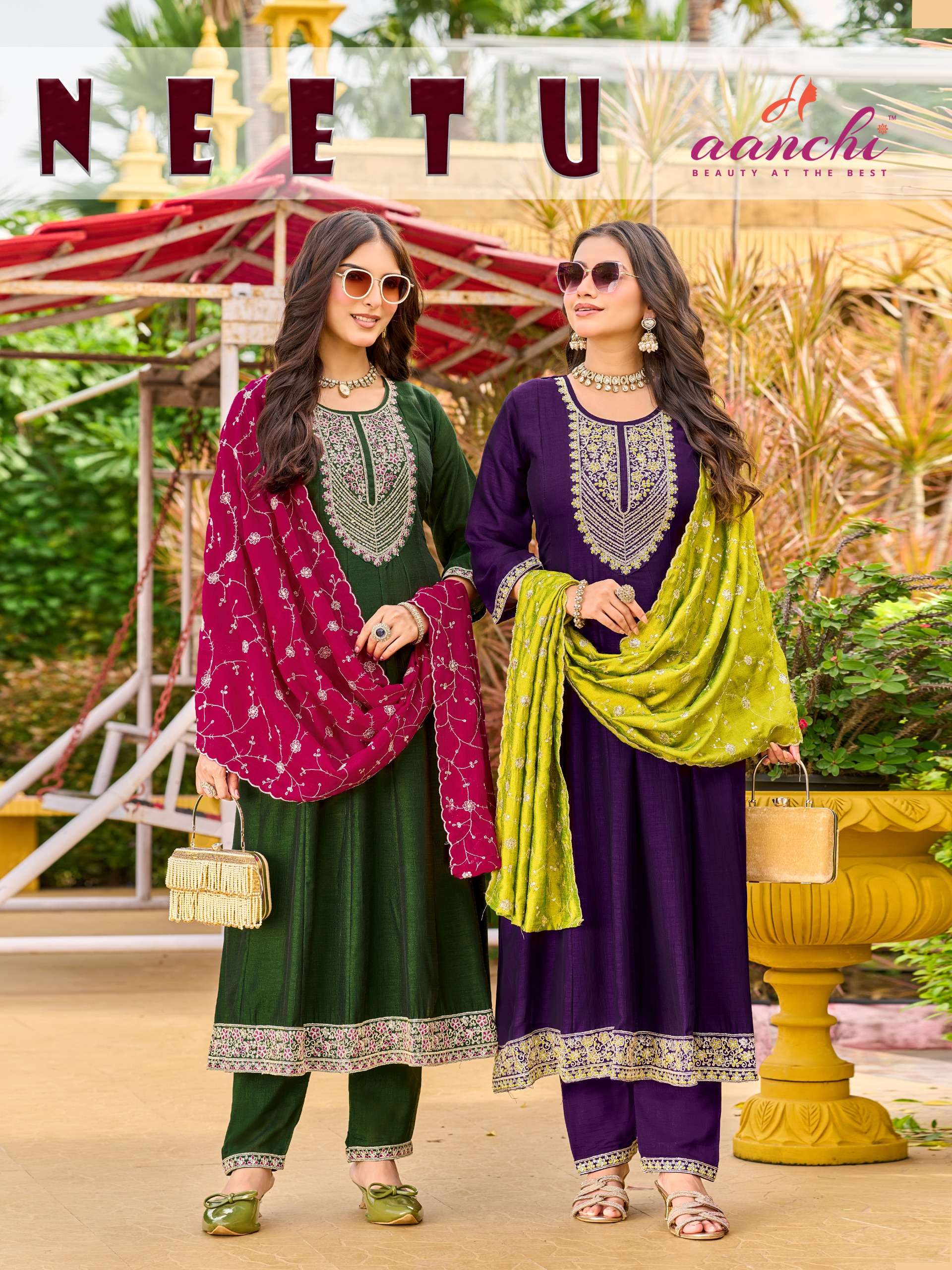 AANCHI NEETU BRANDED VICHITRA SHIMMER ANARKALI TYPE READYMAD...