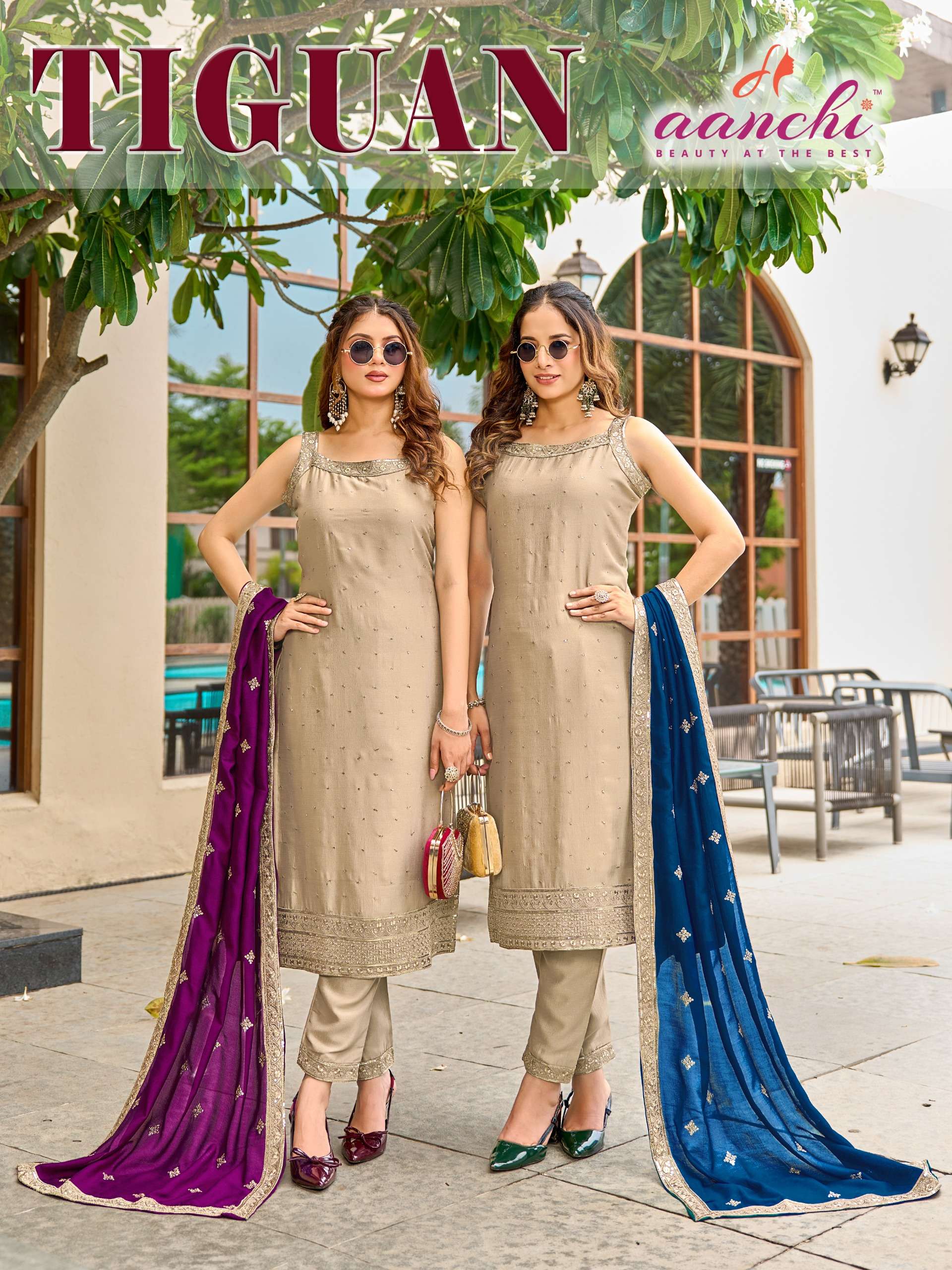 AANCHI TIGUAN BRANDED VICHITRA SILK DESIGNER SALWAR KAMEEZ PARTY WEAR RESELLER