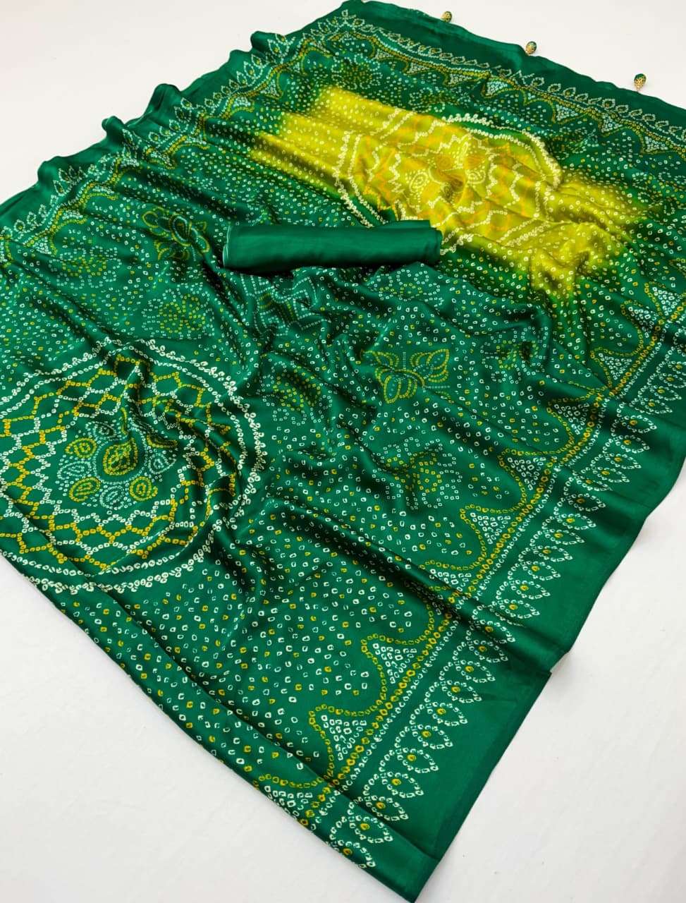Ajrakh Luxe Semi modal fancy fabric with Premium Bandhni designer saree wholesale in surat