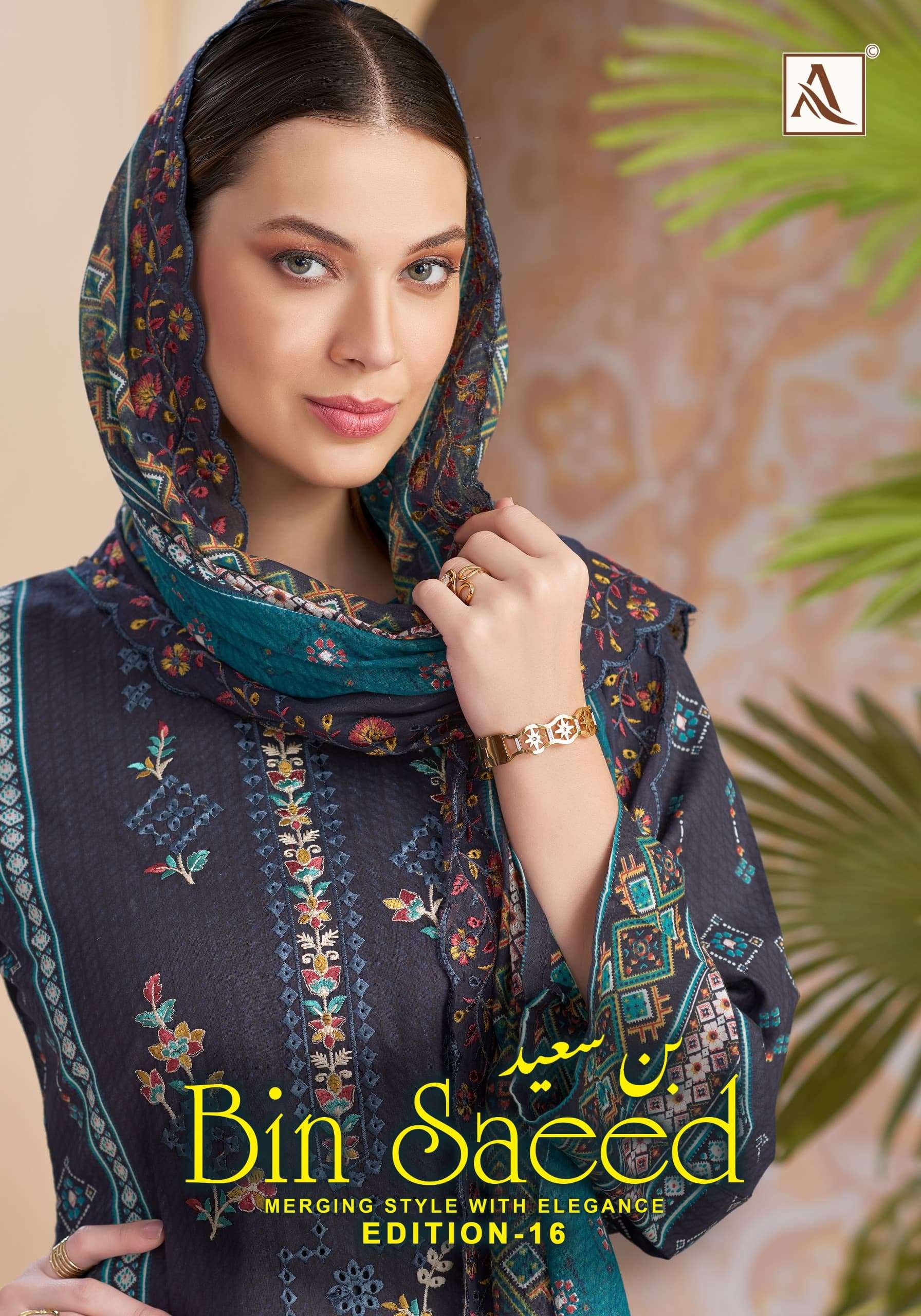 ALOK SUIT BIN SAEED VOL 16 COTTON PAKISTANI PRINT FANCY WORK SUIT LADIES WHOLESALE