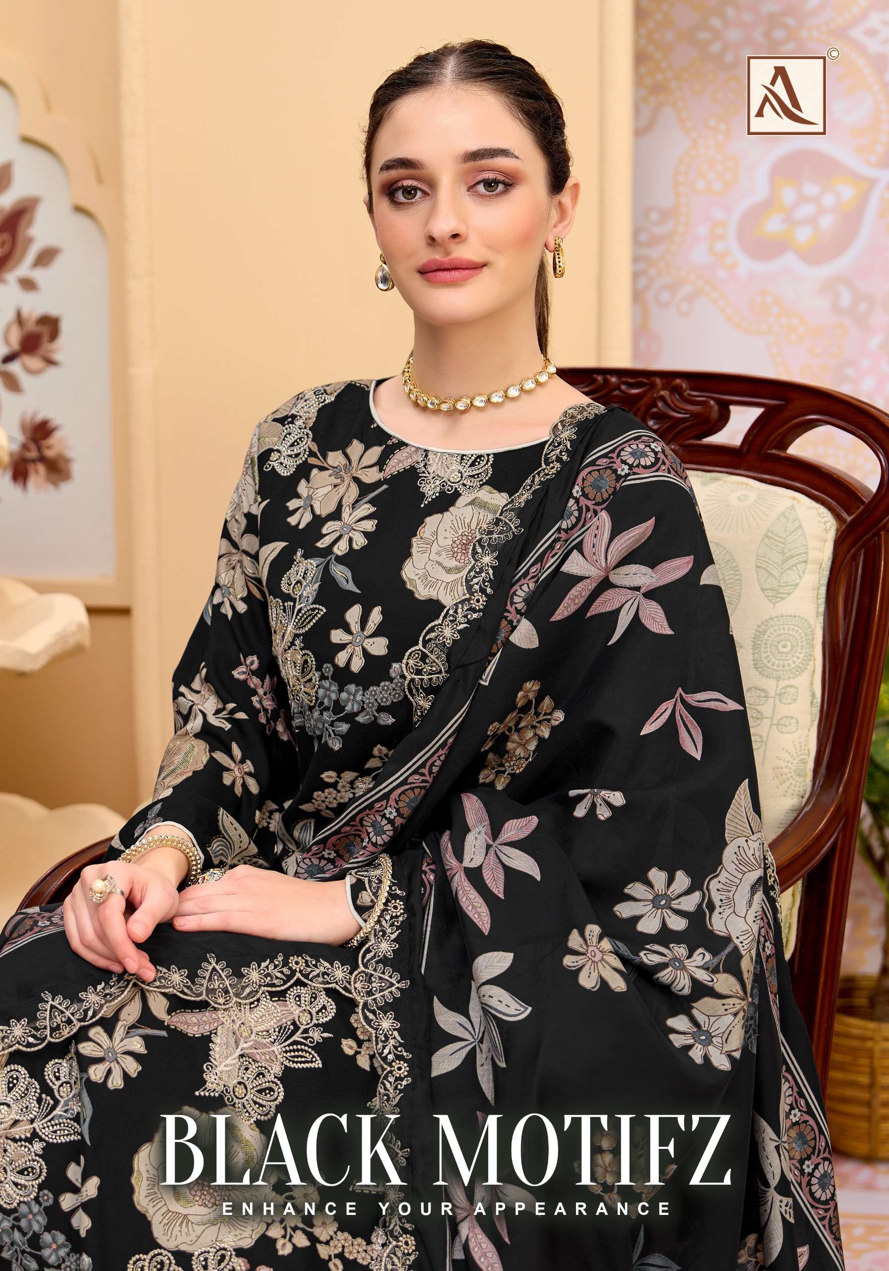 ALOK SUIT BLACK MOTIFZ REYON DISCHARGE FOIL PRINT BLACK COLOR SALWAR KAMEEZ LOW RATE SUPPLIER
