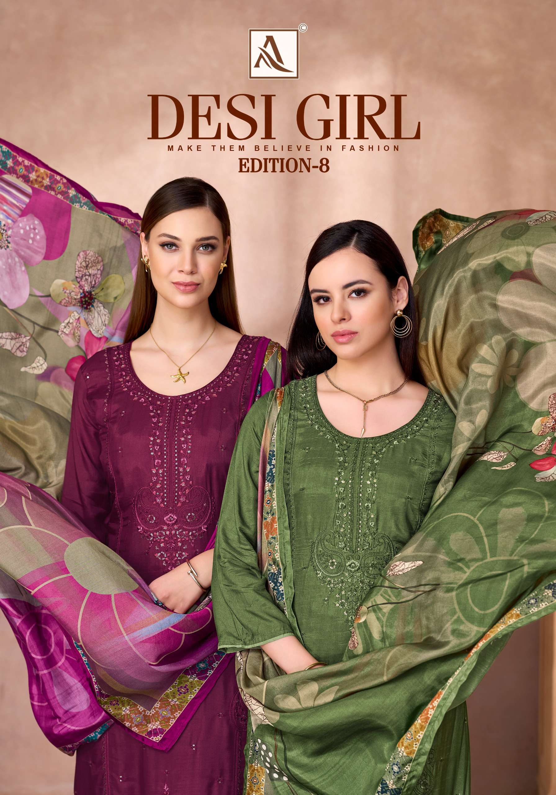ALOK SUIT DESI GIRL VOL 8 MASLIN EMBROIDERY WORK DRESS FOR LADIES NEW CLOTH SHOP