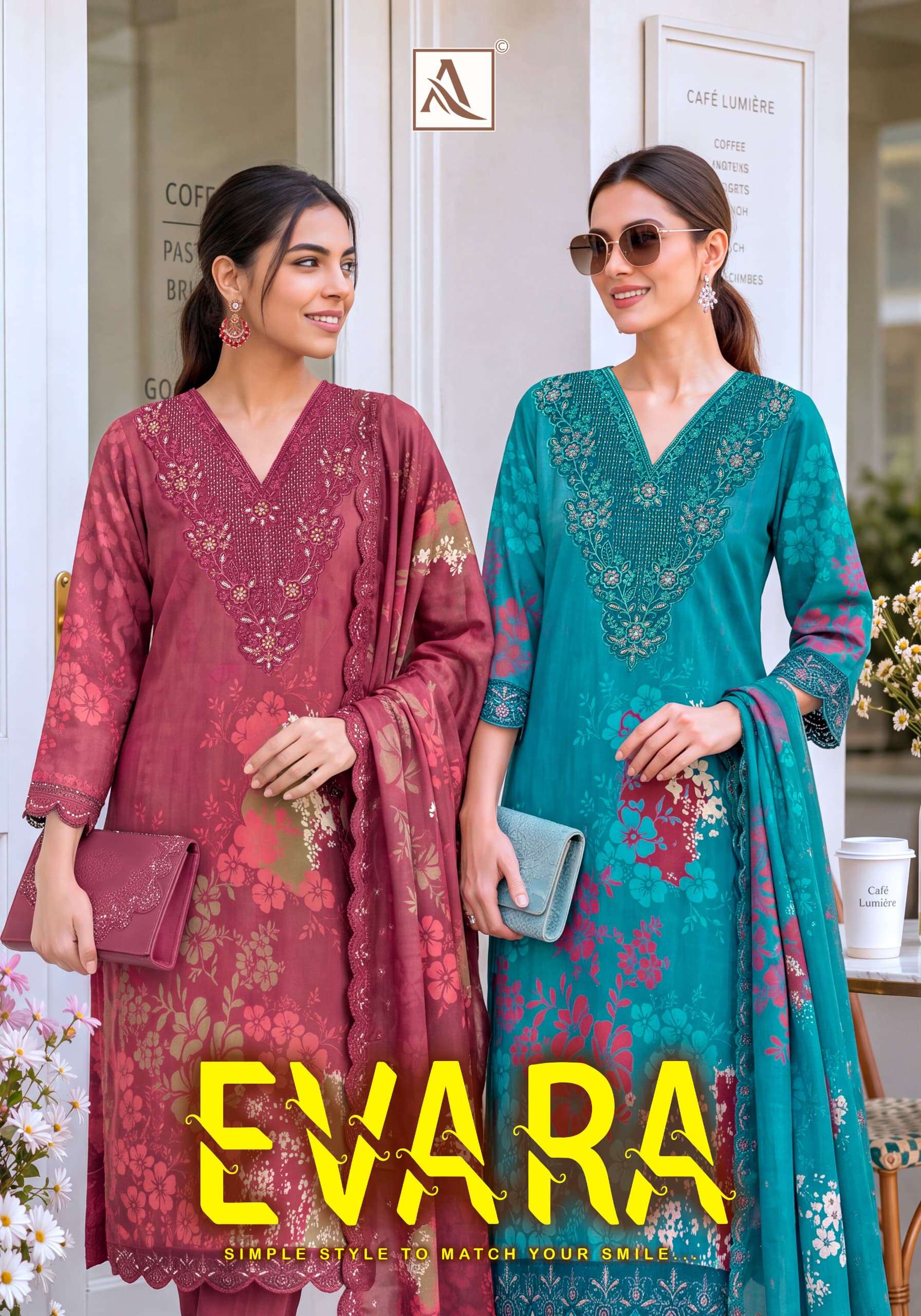 ALOK SUIT EVARA MASLIN FANCY EMBROIDERY UNSTITCH LADIES DRESS RESELLER SALE WORLD