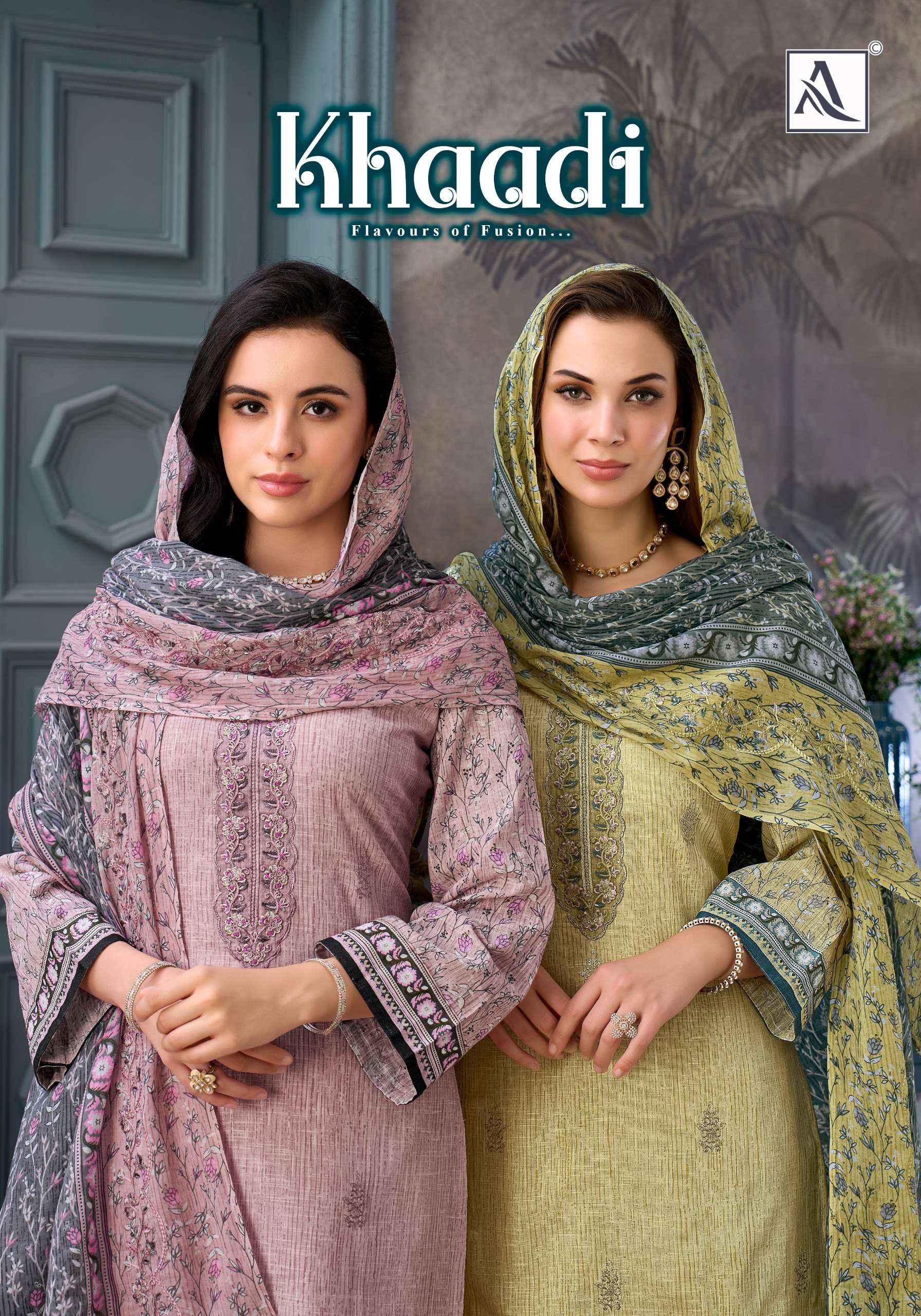 ALOK SUIT KHAADI CAMBRIC COTTON LINEN PRINT AND WORK SALWAR ...