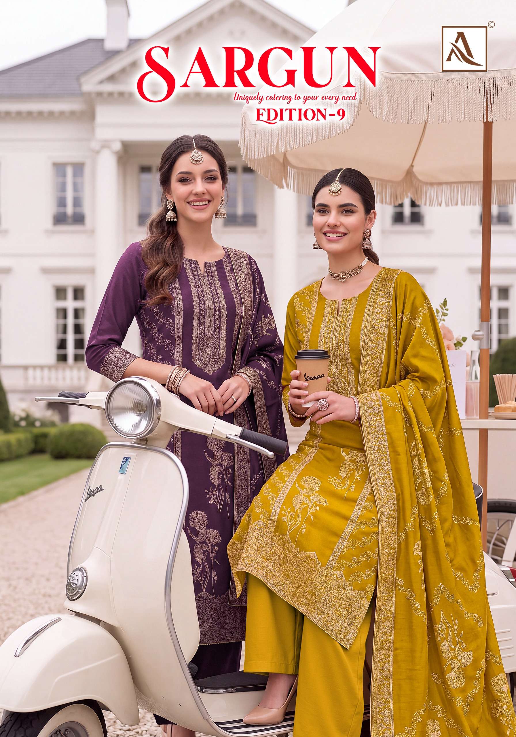 ALOK SUIT SARGUN VOL 9 PREMIUM DESIGN JACQUARD WITH HANDWORK SUIT WHOLESALER SET