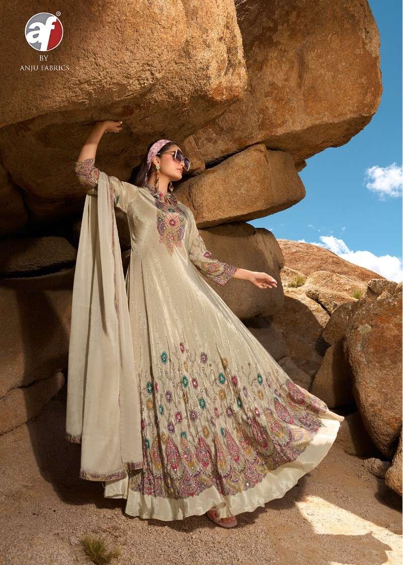 ANJU FABRICS DEEDAR VOL 2 NATURAL CREPE DESIGNER GOWN WITH DUPATTA TREND WEDDING BUY