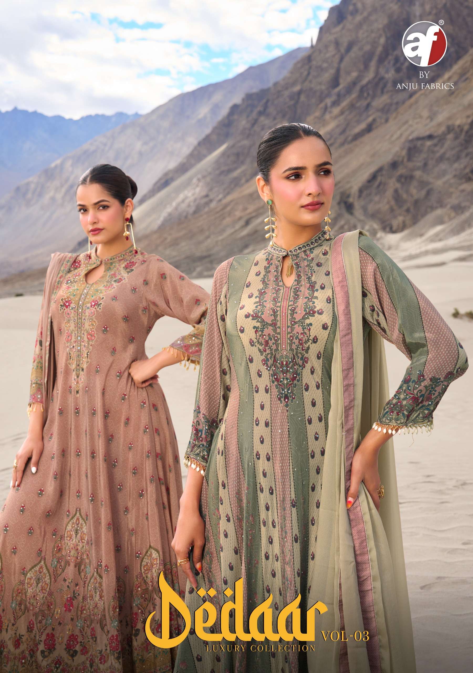 ANJU FABRICS DEEDAR VOL 3 NATURAL CREPE DESIGNER GOWN WITH DUPATTA SET FESTIVAL OUTFIT EXPORT