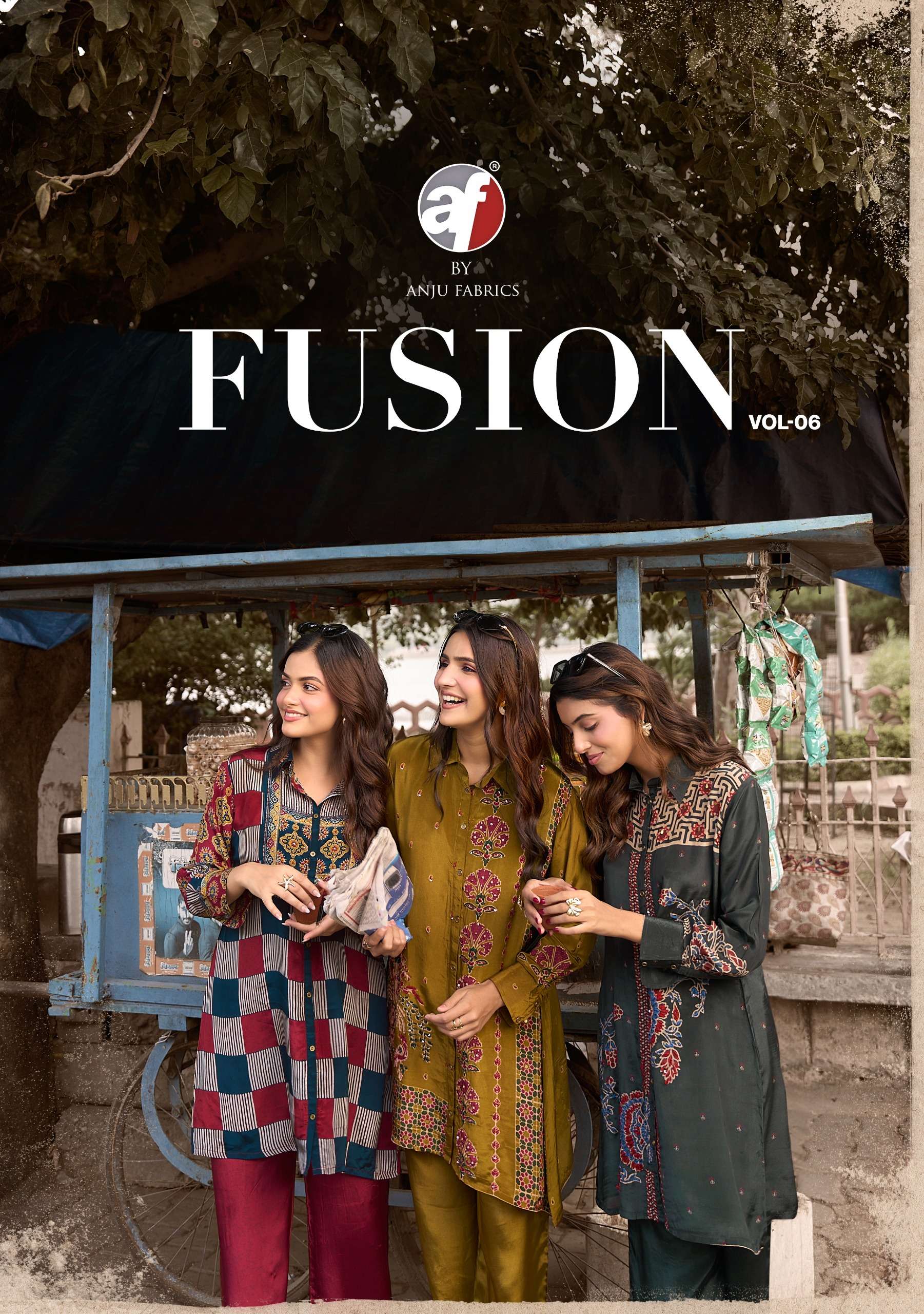 ANJU FABRICS FUSION VOL 6 NATURAL CREPE DESIGNER CORD SET TO RICH PARTY WEAR EXPORT