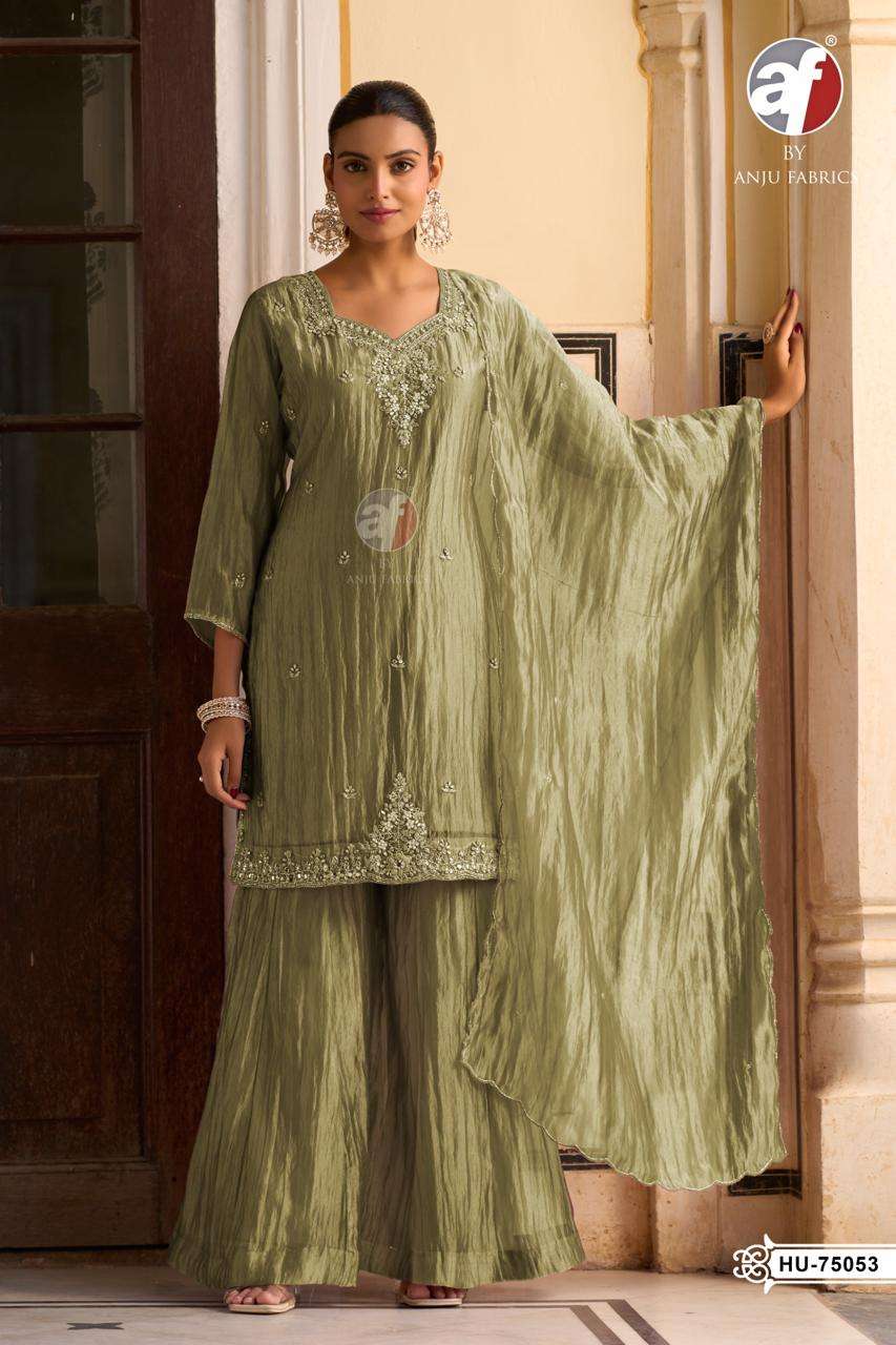 ANJU FABRICS HU 75056 WESTERN DESIGNER SHORT KURTI DIVIDER WITH DUPATTA PARTY WEAR SUPPLIER 