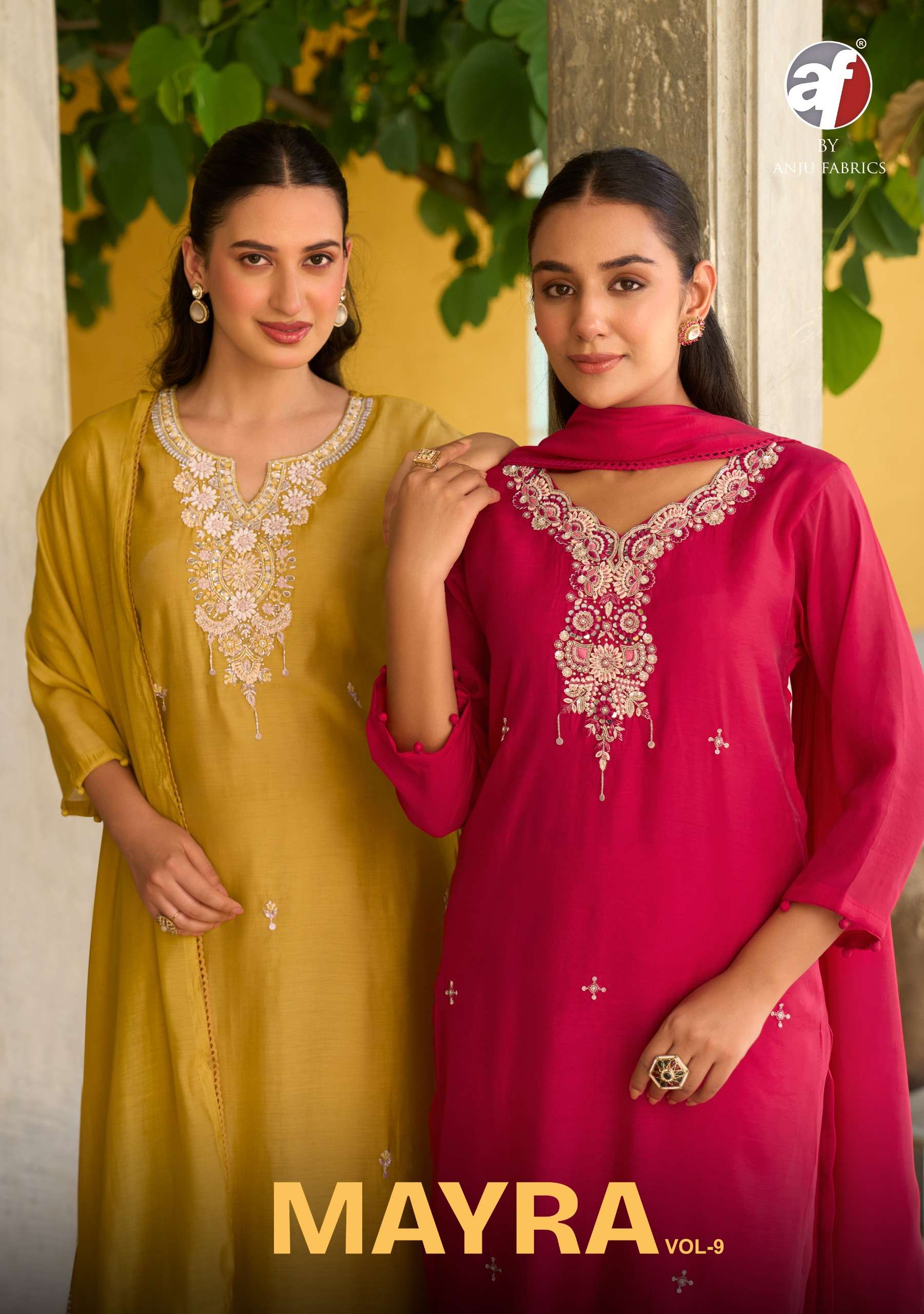 ANJU FABRICS MAYRA VOL 9 MUL CHANDERI KURTI WIDE PANT WITH DUPATTA WHOLESALER SHOP