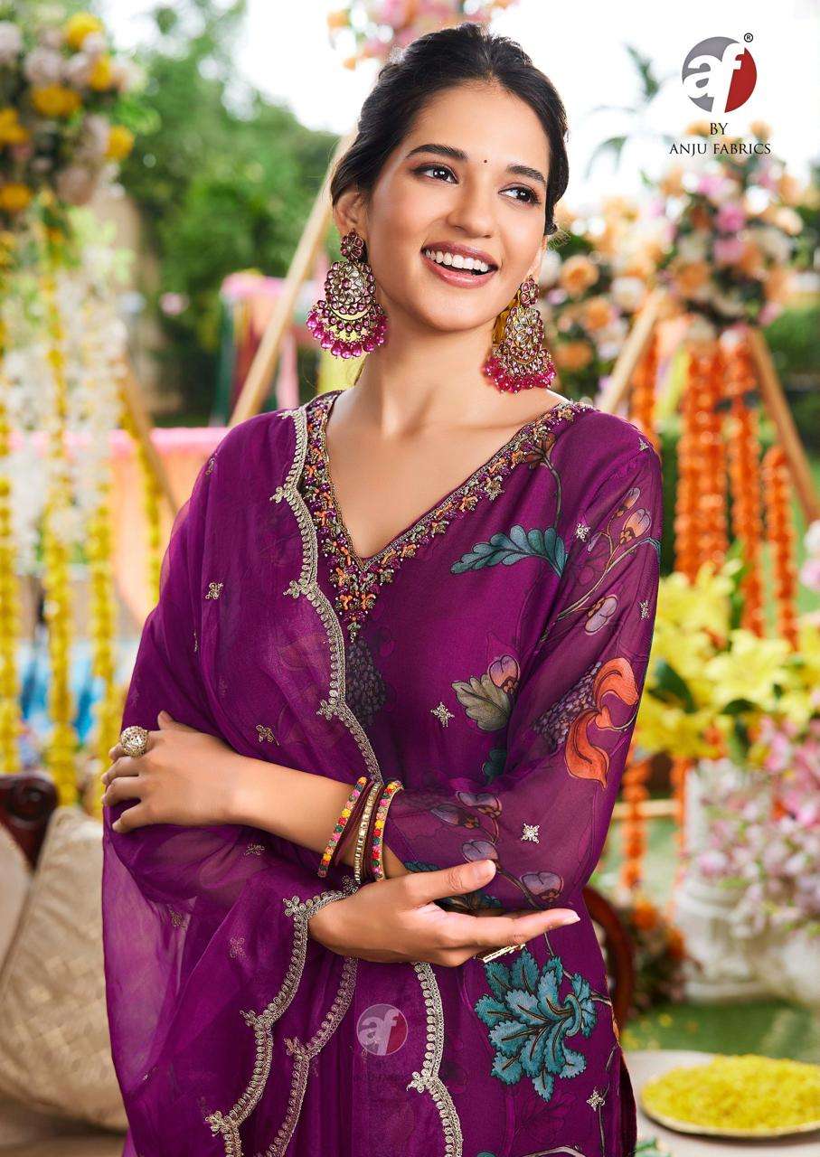ANJU FABRICS NAZAR DIGITAL PRINT KURTI PALAZZO DUPATTA WEDDING CLOTHING WHOLESALE