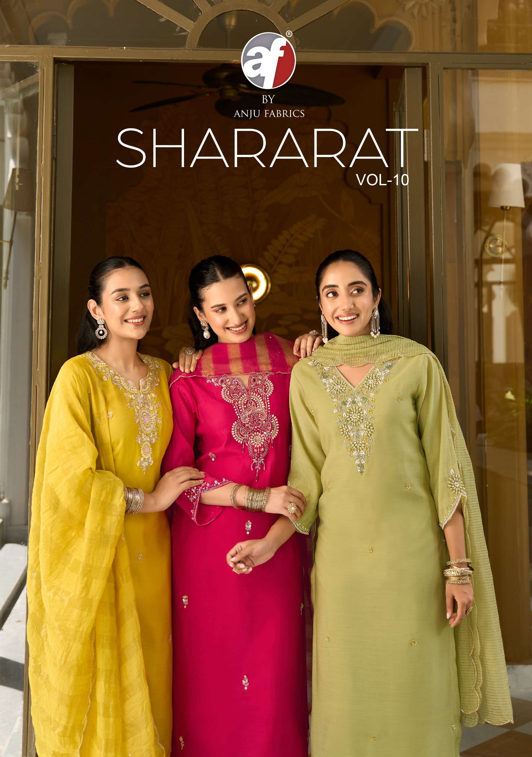 ANJU FABRICS SHARARAT VOL 10 MUL CHANDERI KURTI WIDE PANT WITH DUPATTA WHOLESALER WORLD