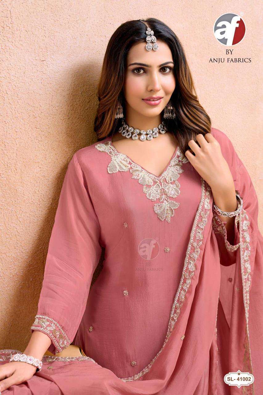 ANJU FABRICS SL 41024 GLASS ORGANZA KURTI PLAZZO WITH DUPATTA WEDDING CLOTH DEALER 