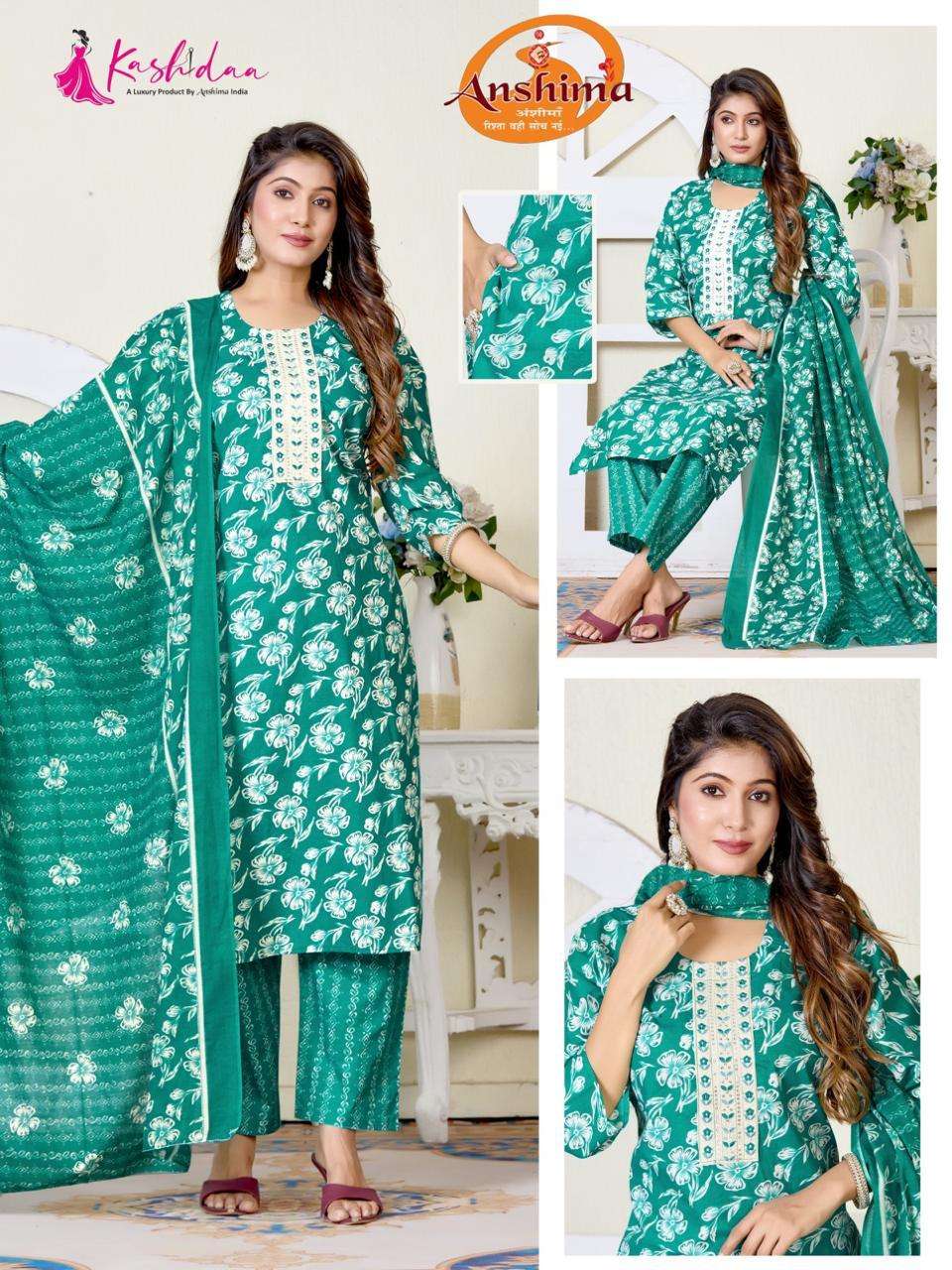 ANSHIMA KASHIDAA CAMRIC PRINT WITH WORK TIE PATTI KURTI PANT SUIT A WOMEN FASHION 