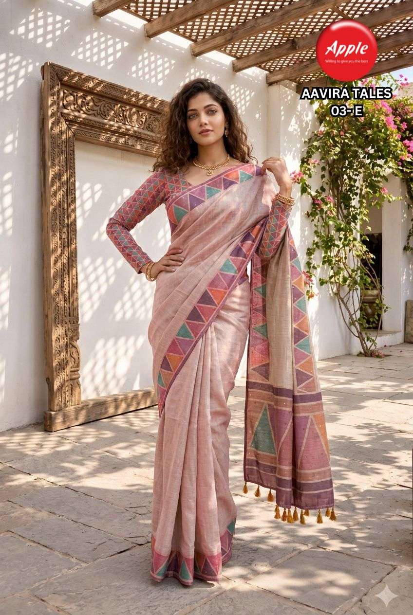   APPLE AAVIRA TALES VOL 3  CHANDERI LINEN SOFT FABRIC SAREE...