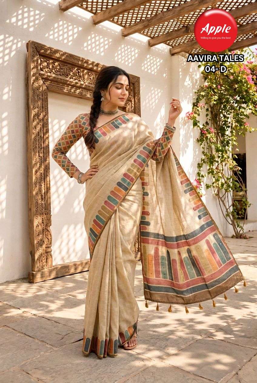APPLE AAVIRA TALES VOL 4  CHANDERI LINEN SOFT FABRIC SAREE RESELLER IN SURAT