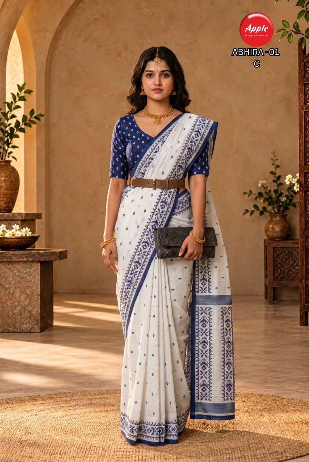 APPLE ABHIRA 1 MADE OF SOFT HANDI TUSSER FABRIC SAREE WHOLESALE IN SURAT