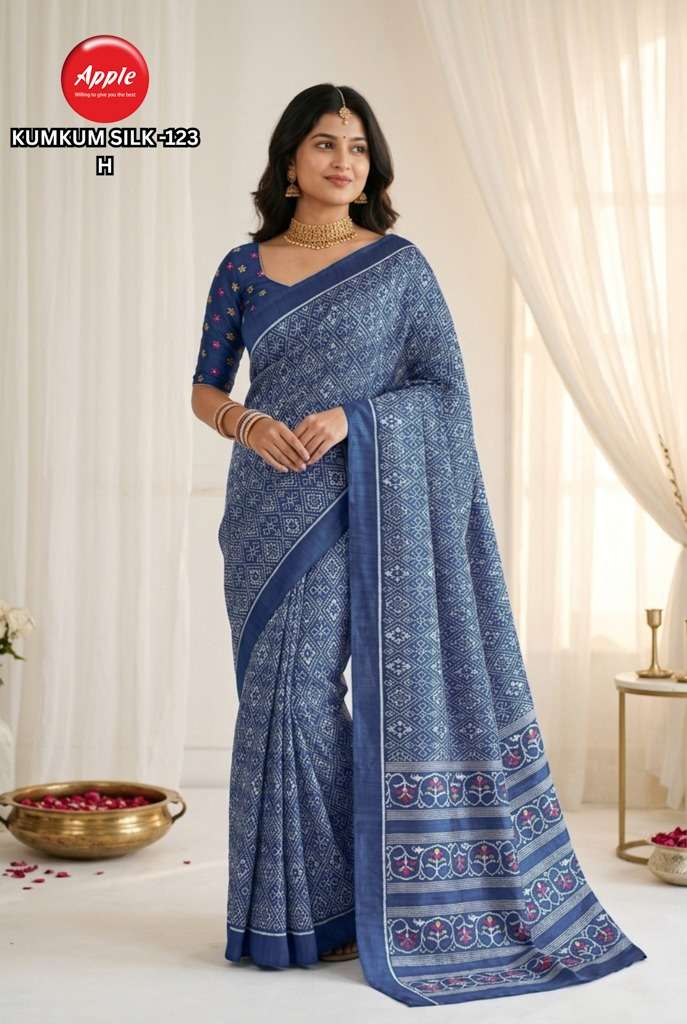  APPLE KUMKUM SILK 123 SUPER AND BEAUTIFUL SILK BLEND FABRIC SAREE SUPPLIER IN SURAT