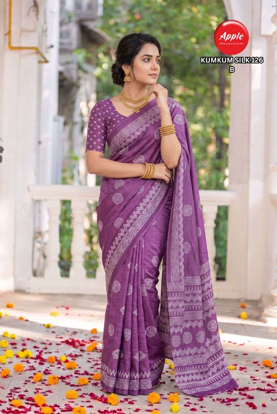 APPLE KUMKUM SILK 126 BEAUTIFUL AND CLASSIC SILK BLEND FABRIC SAREE WHOLESALE IN SURAT