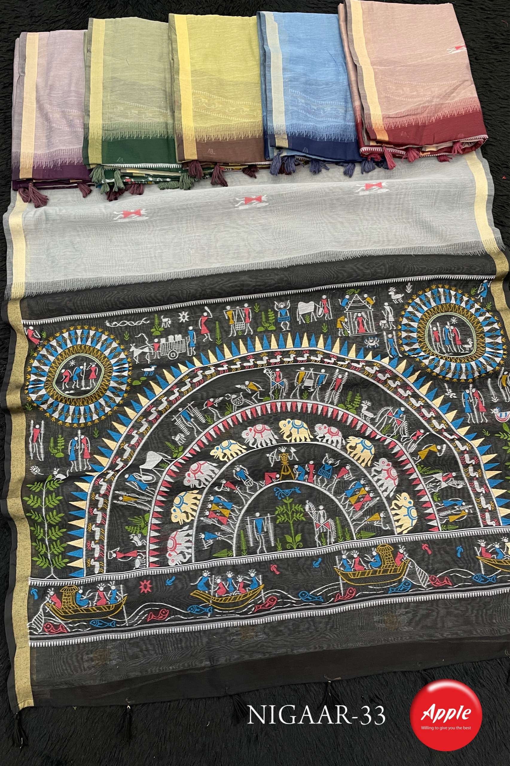 APPLE NIGAAR 32 33 45 48 57 58 LINEN BLEND SUPER SOFT FARIC SAREE WHOLESALE IN SURAT