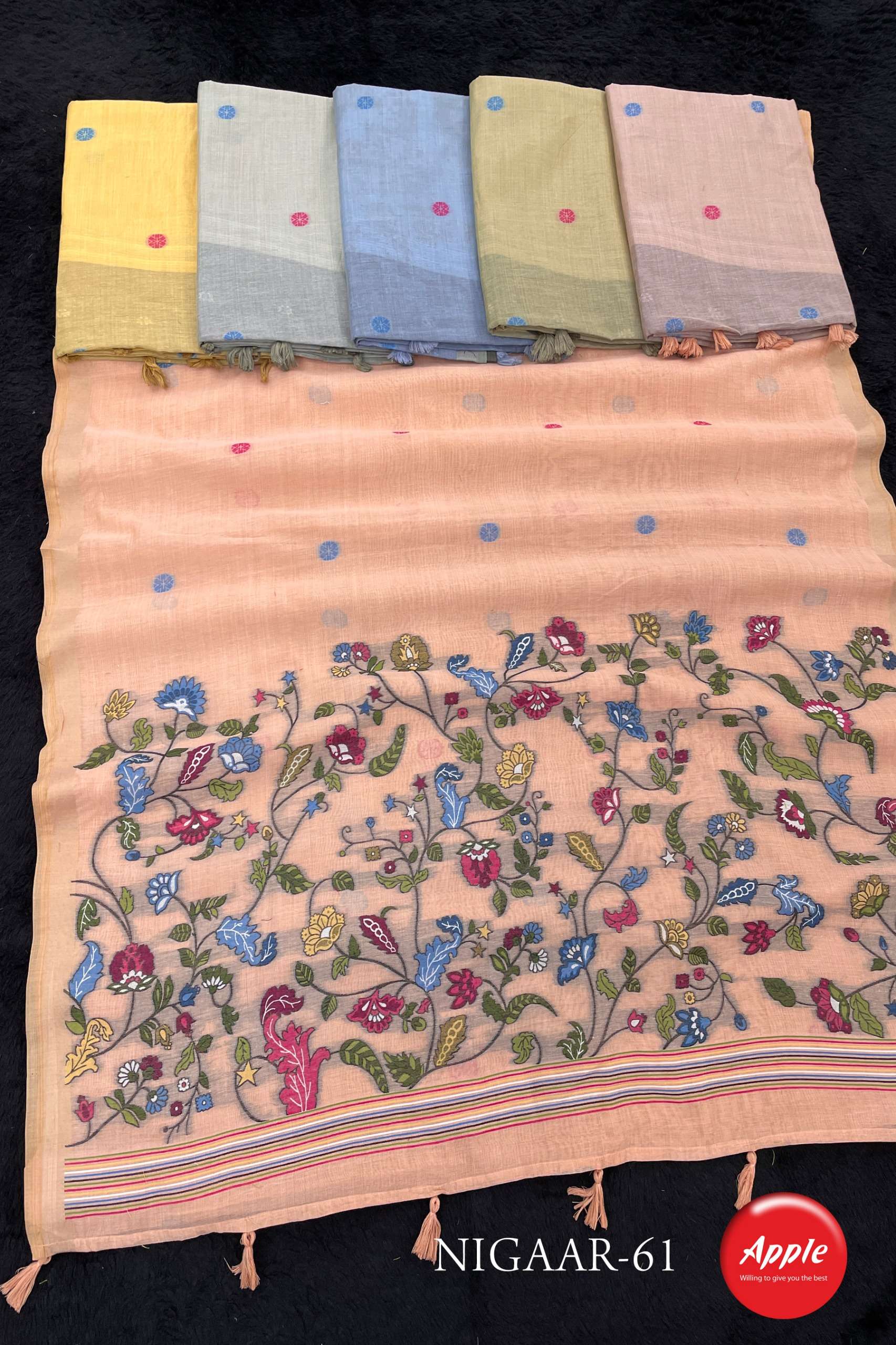  APPLE NIGAAR 51 56 60 61 LINEN BLEND FANCY AND BESUTIFUL FABRIC SAREE RESELLER IN SURAT