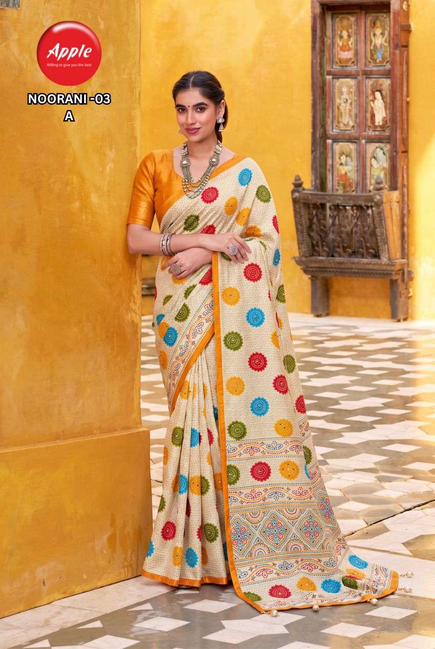 APPLE NOORANI 3 SUPER SOFT GAJJI MODAL SATIN FABRIC SAREE WHOLESALE IN SURAT