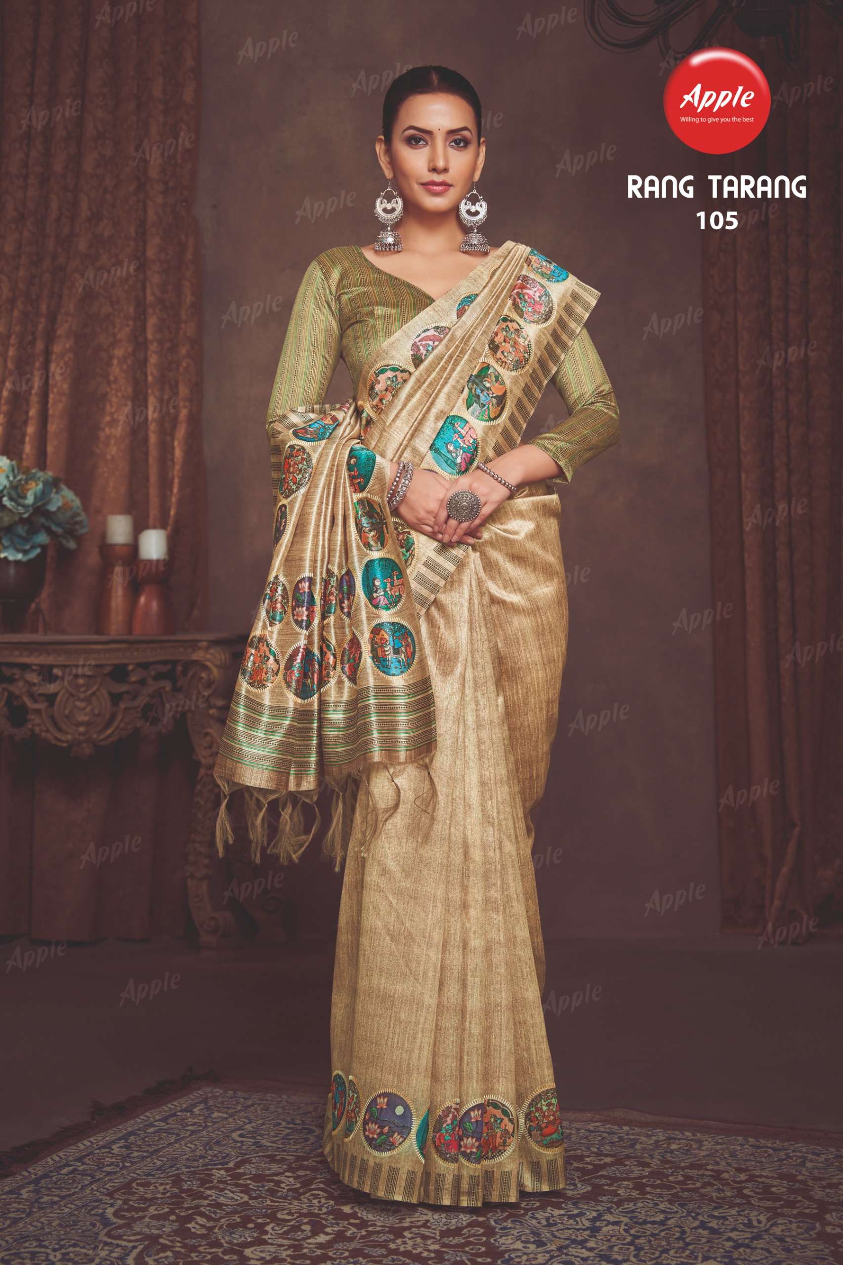 APPLE RANG TARANG VOL 01 SUPER ART DHAPION SILK FANCY FABRIC SAREE WHOLESALE IN SURAT