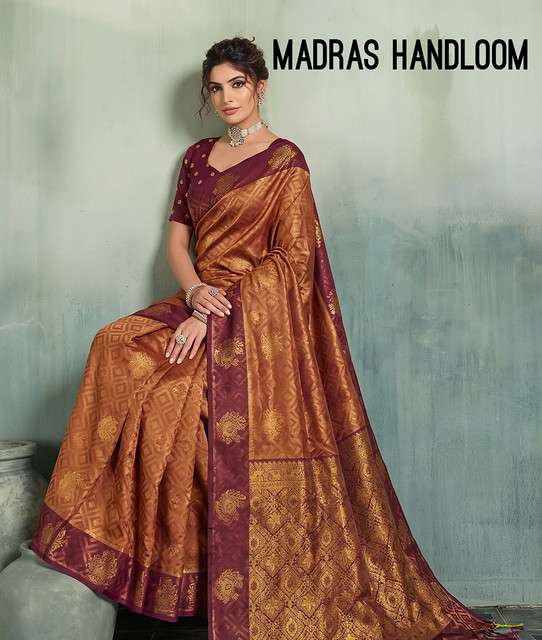  Astita Madras Handloom 1001 To 1008 Silk Blend Fancy fabric with beautiful saree wholesale in surat