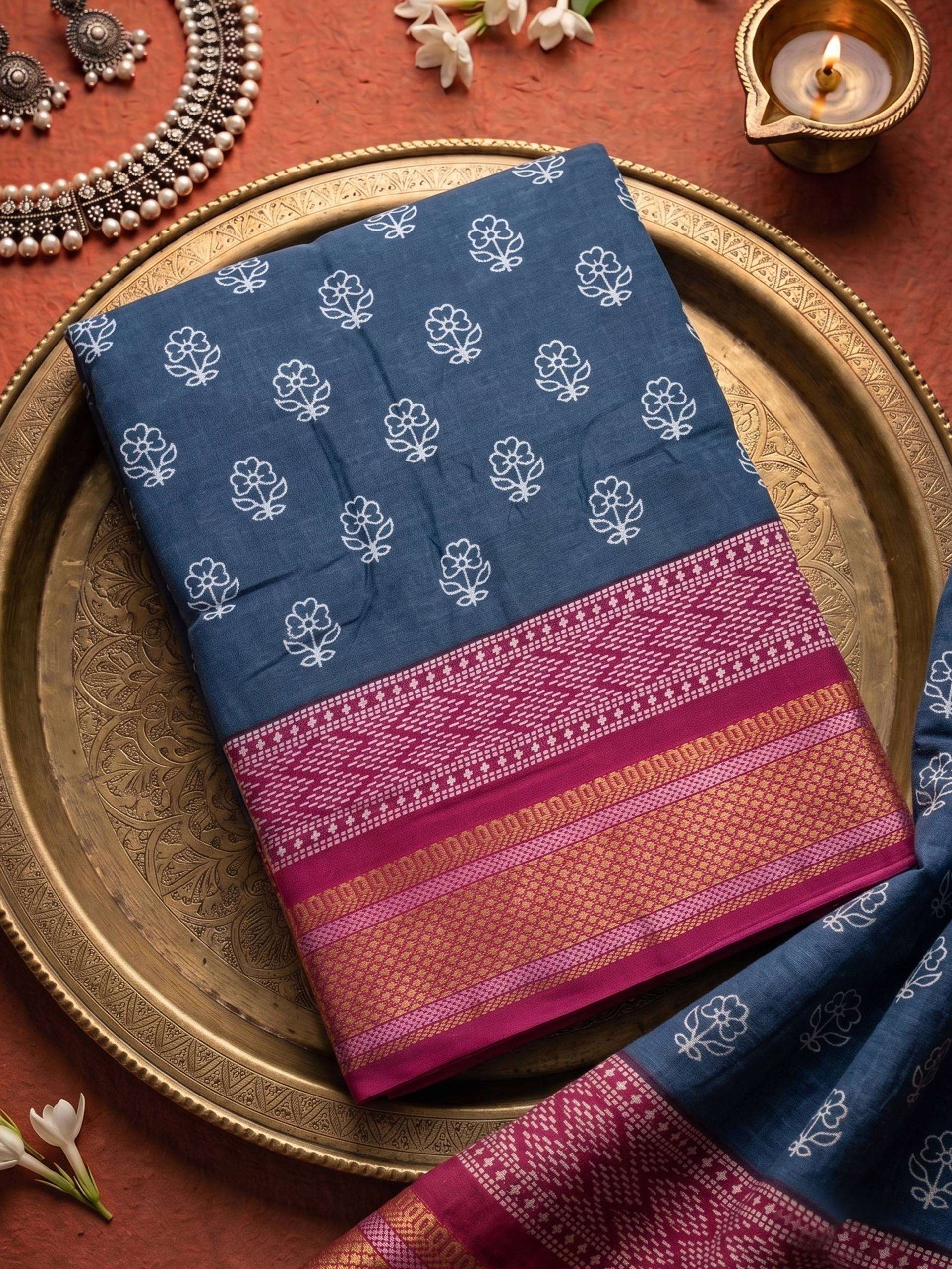 Authentic Traditional Block Print Look on mulmul cotton soft fabric saree wholesale in surat kashi