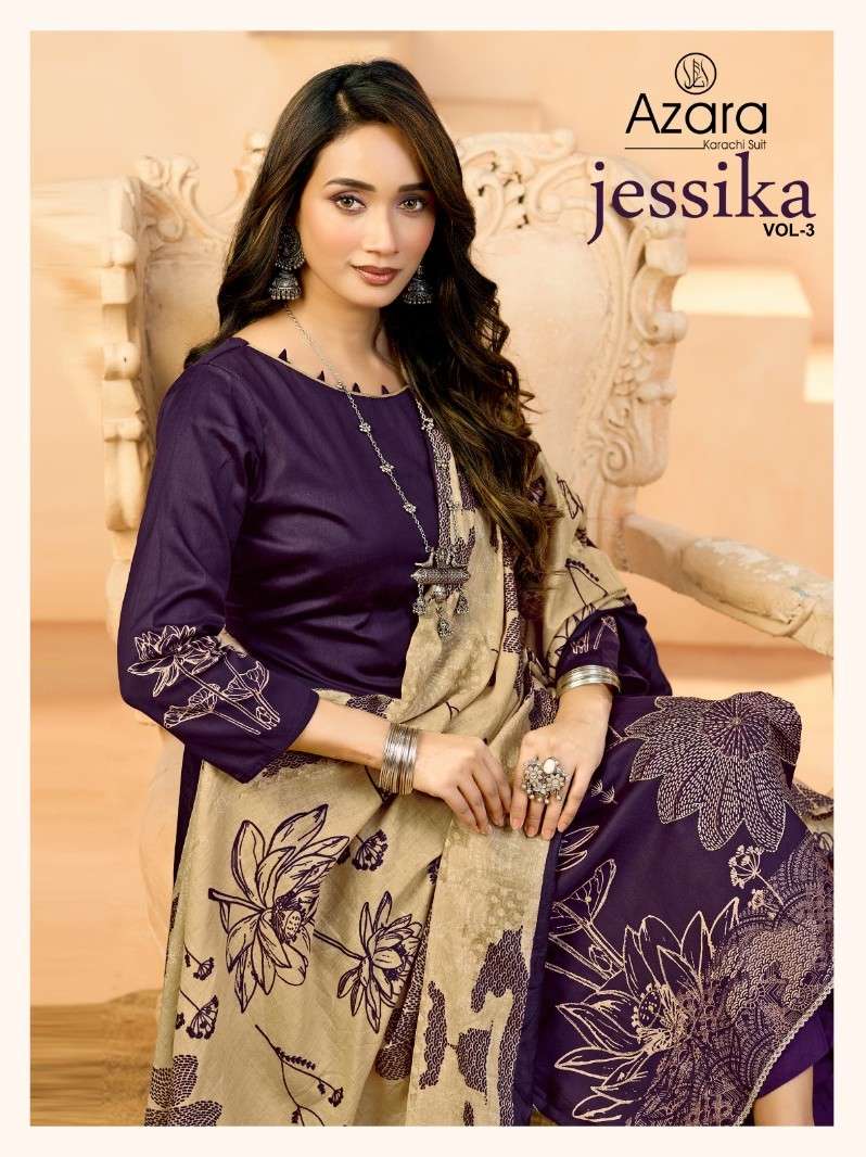 AZARA JESSIKA VOL 3 JAAM COTTON DESIGNER PRINT AARI WORK MATERIAL DRESS WHOLESALE
