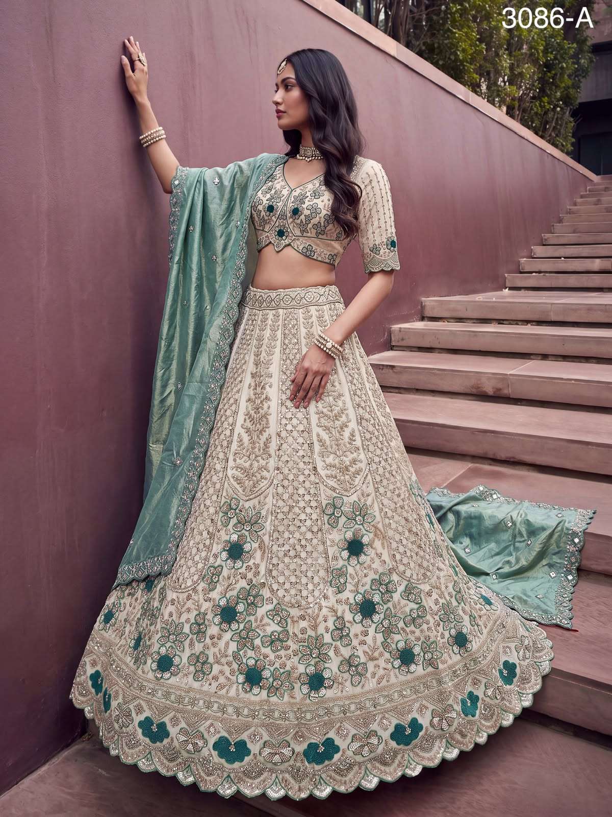 Beautiful and elegant Flower Pattern attractive Silk fabric Lehenga Choli reseller in surat 3086