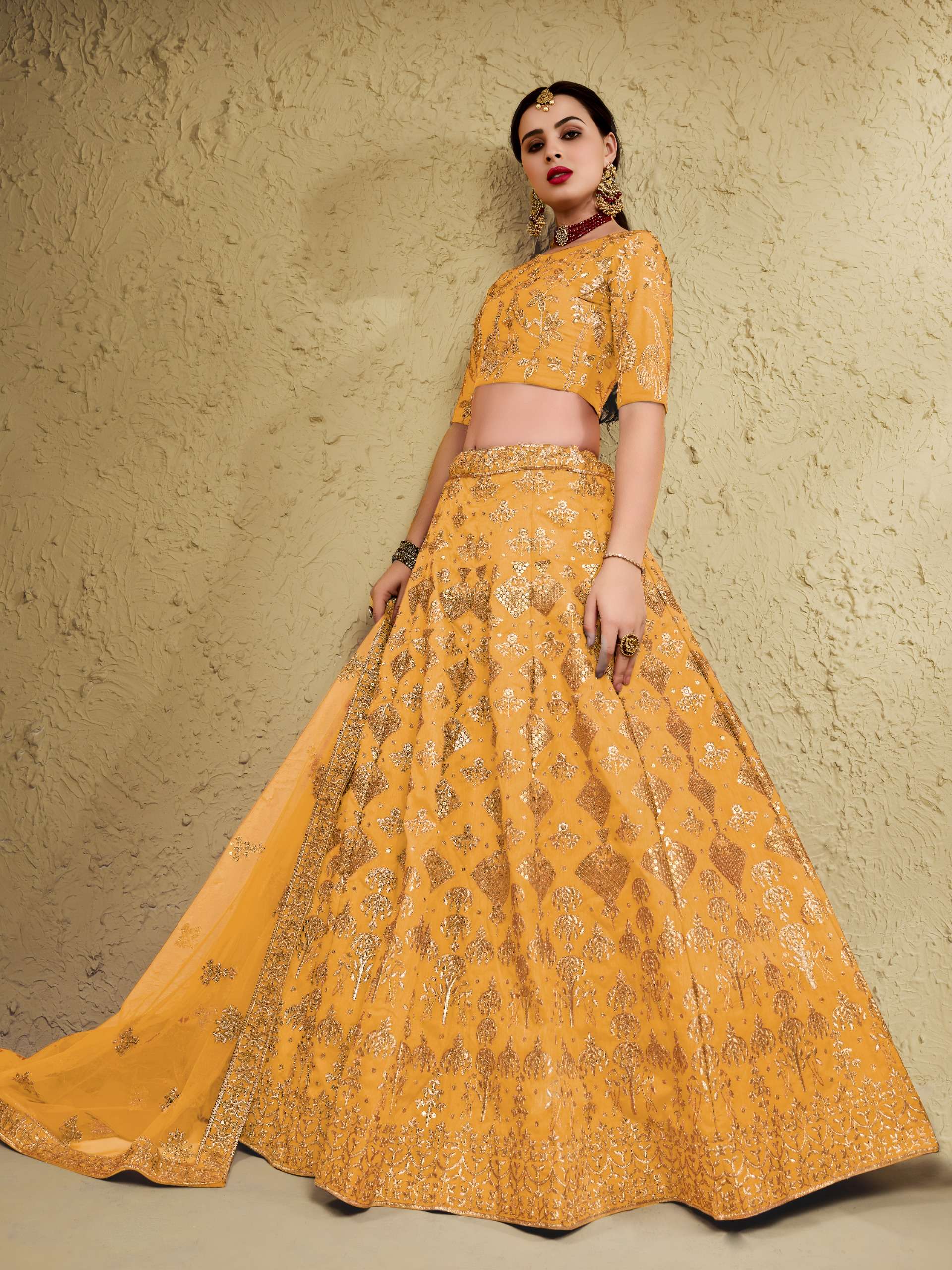 Beautiful And Golden Mustard Regal Colour Art Silk Fabric Le...