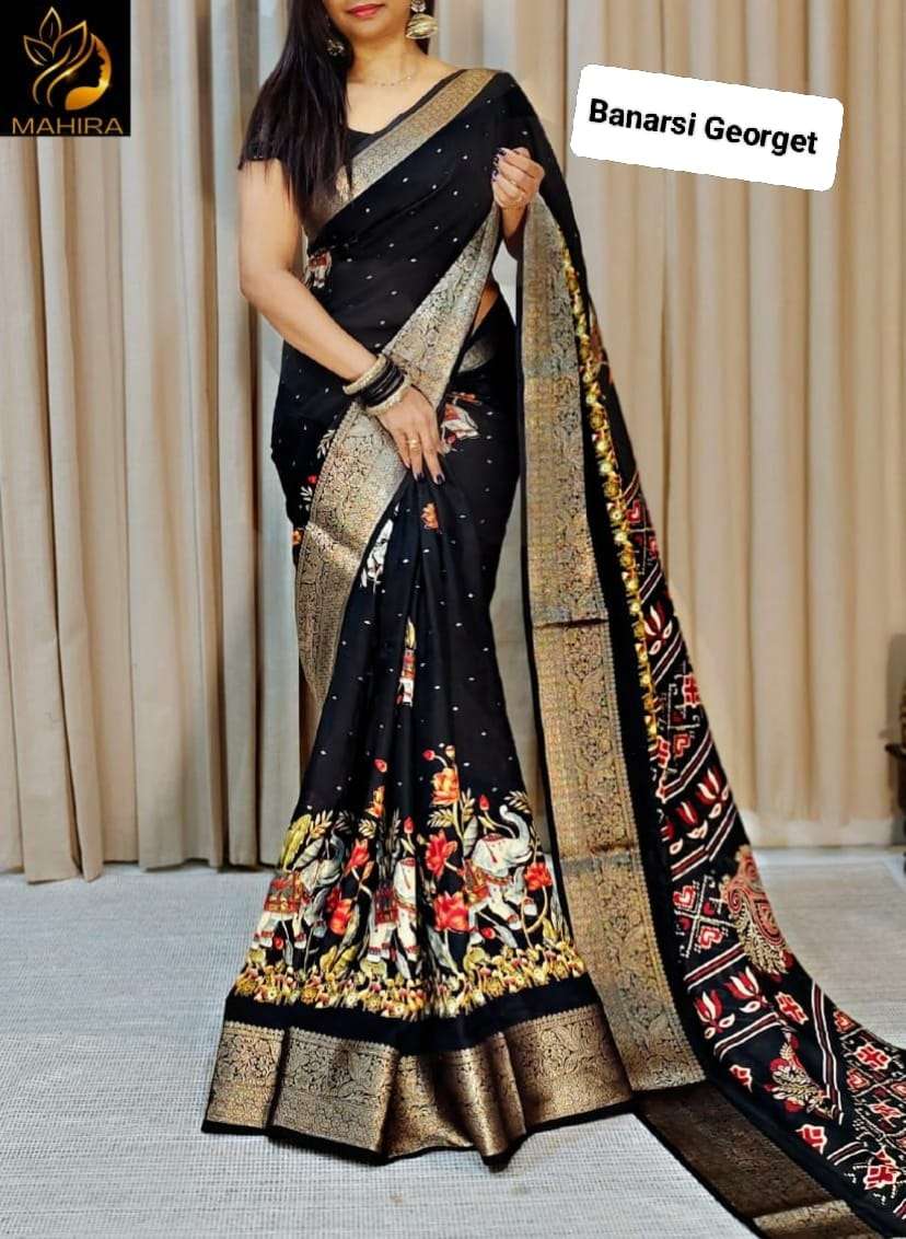 Beautiful and of banarasi and georgette soft fabric saree wholesale in surat chiki