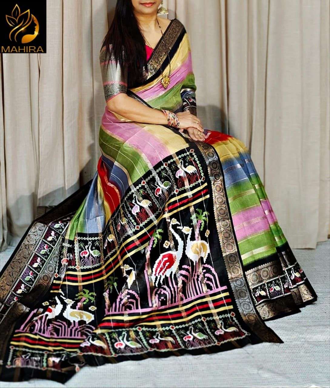Beautiful and soft dola silk fabric with multicolored design on saree wholesale in surat rimi