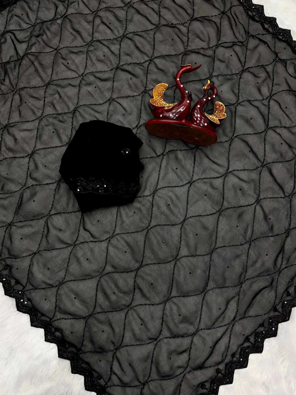 beautiful black colour party wear saree that made of Pure Georgette and beeds work on saree  best rate 5542 