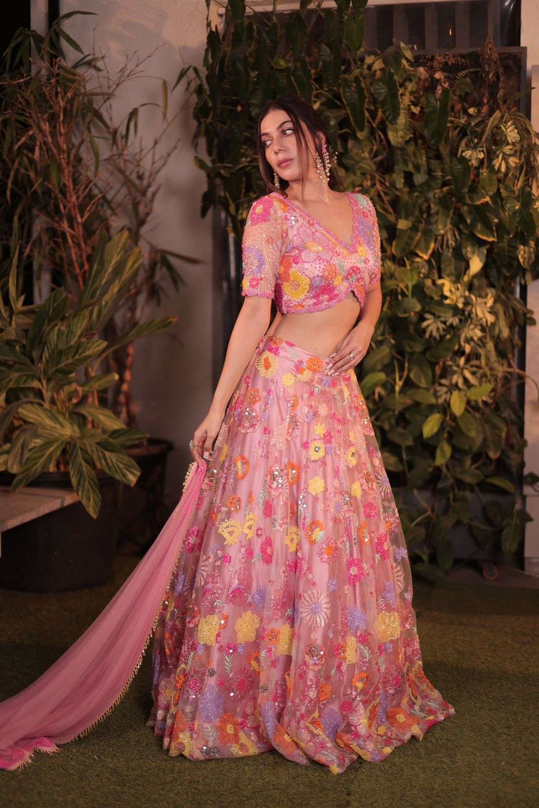 BEAUTIFUL COLOURING FLOWER HEAVY AND SOFT NET FABRIC LEHENGA...