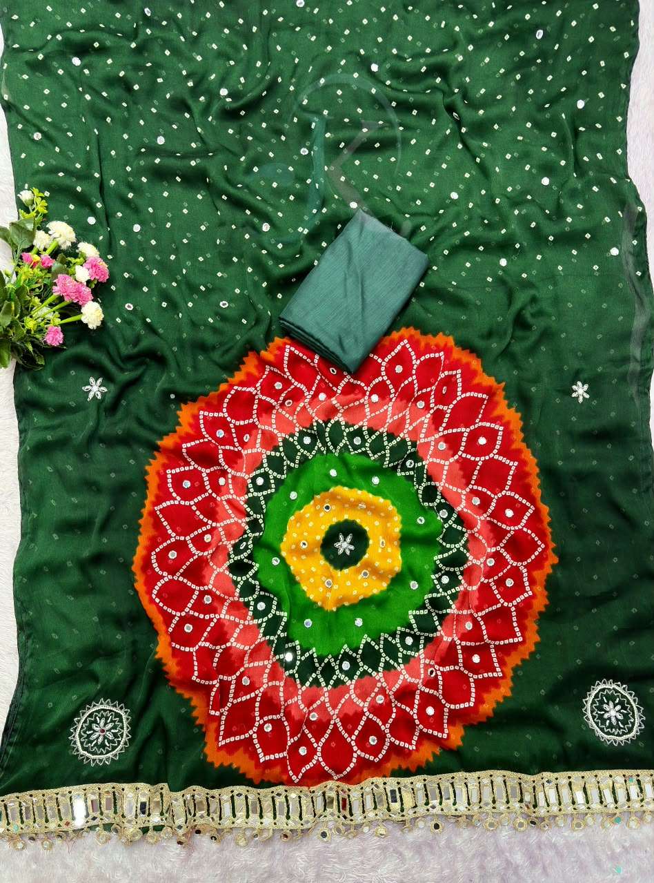 BEAUTIFUL COLOURING SOFT MOSS CHINON FABRIC SAREE WHOLESALE IN SURAT 467