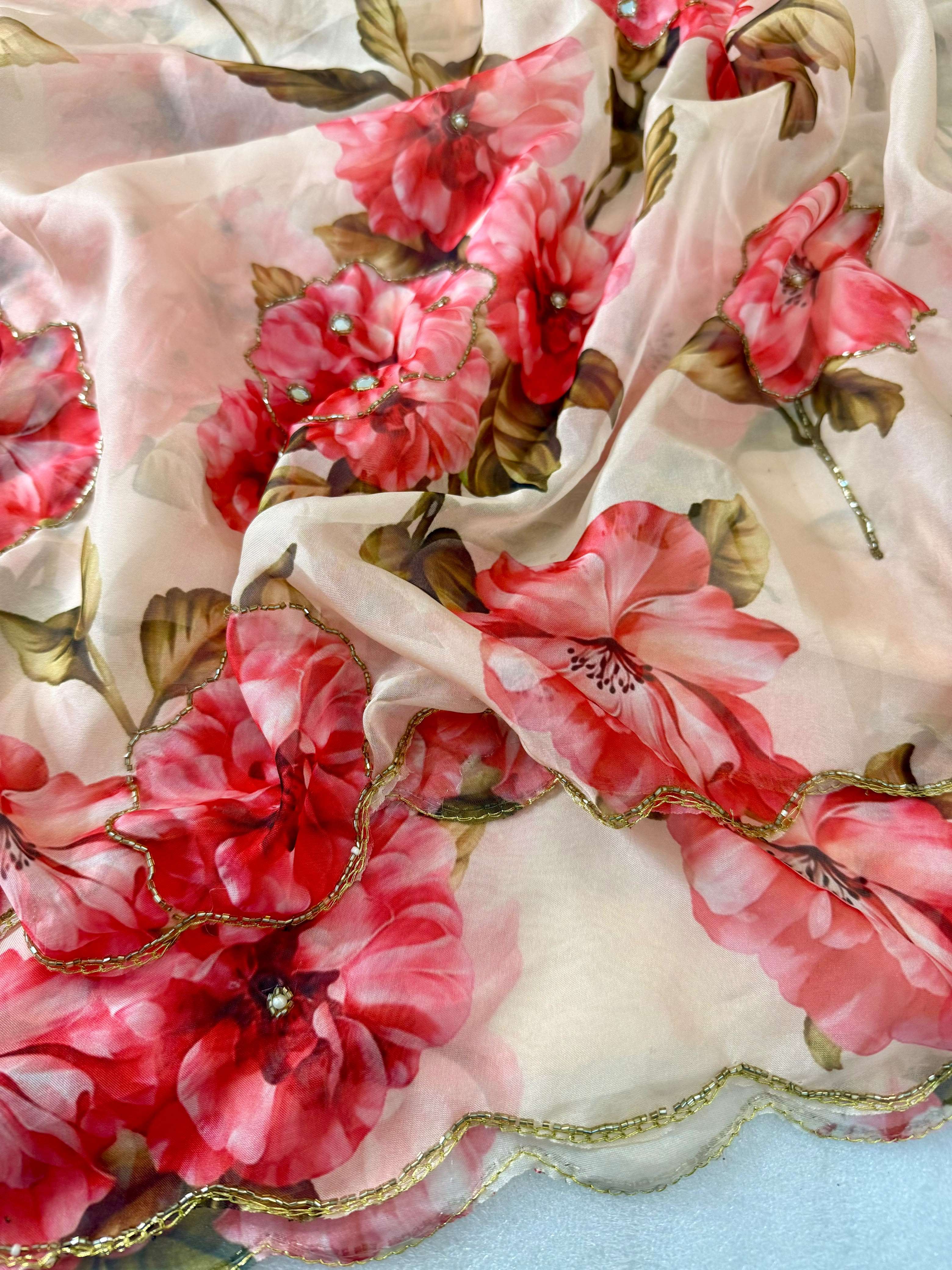 Beautiful soft tabi Saree featuring elegant flower digital print on saree wholesale in surat