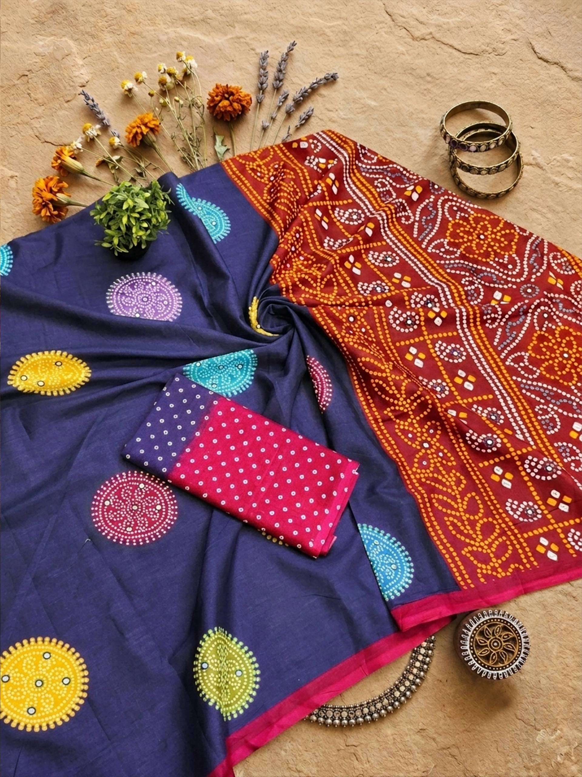 beautiful Traditional Kalamkari & Bandhani Print Cotton soft fabric Sarees wholesale in surat
