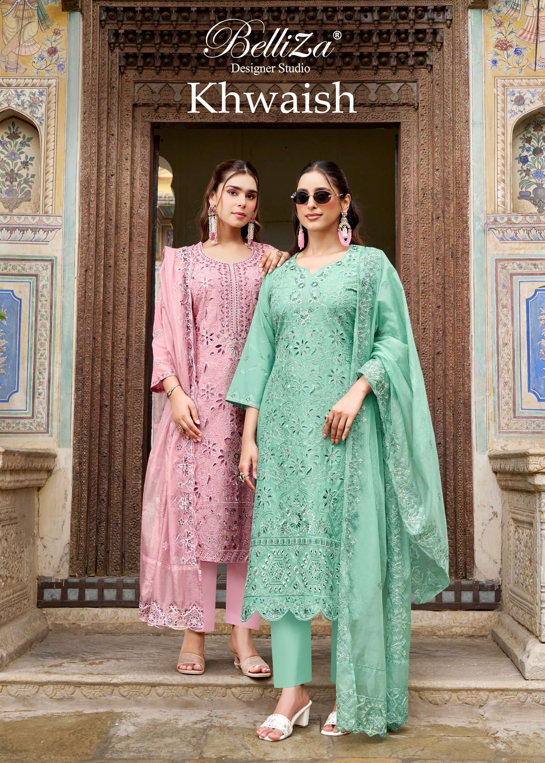 BELLIZA DESIGNER STUDIO KHWAISH COTTON LAWN KARACHI EMBROIDERY SUIT WHOLESALER