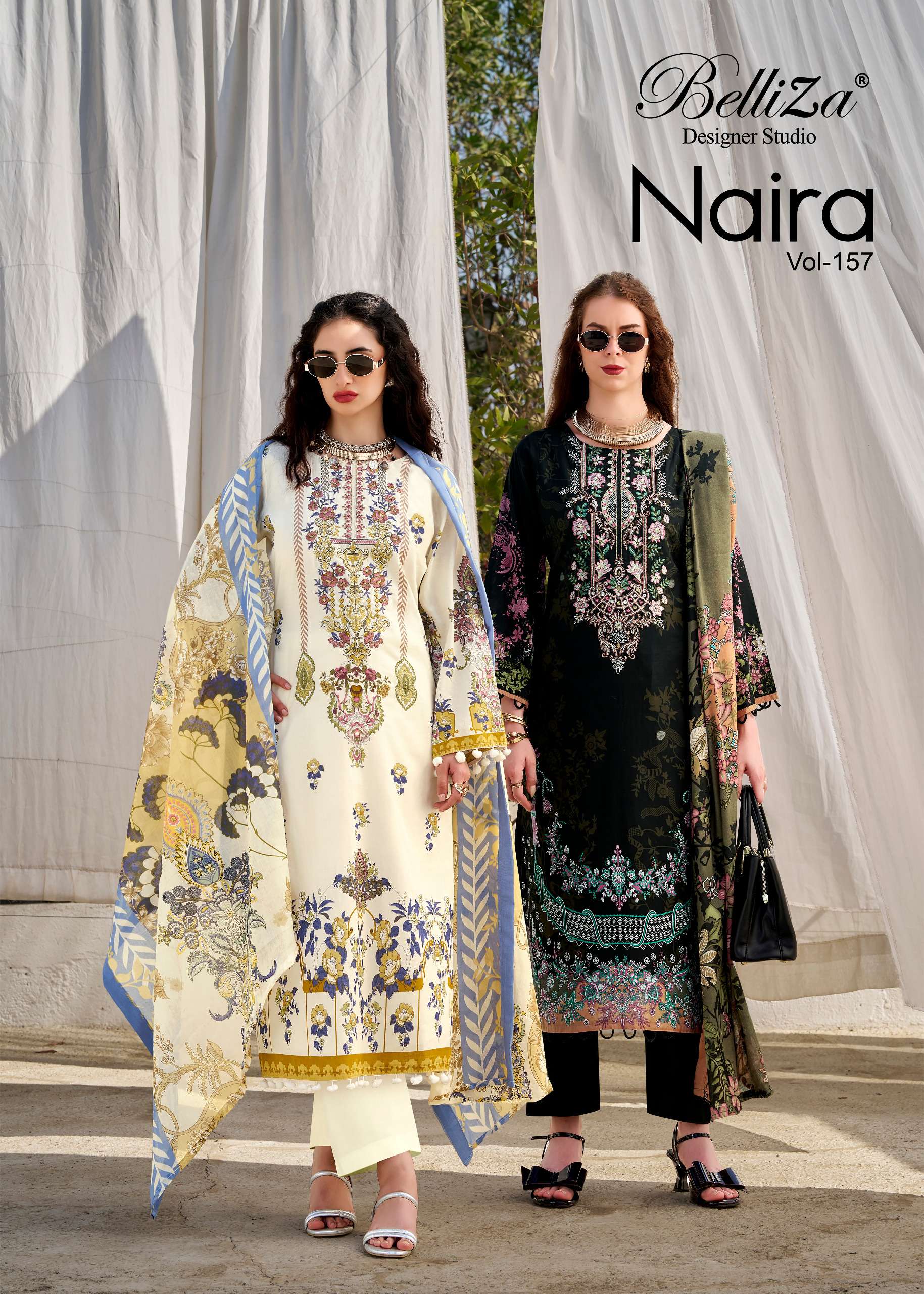 BELLIZA DESIGNER STUDIO NAIRA VOL 157 COTTON WITH SELF EMBROIDERY SUIT LADIES RESELLER