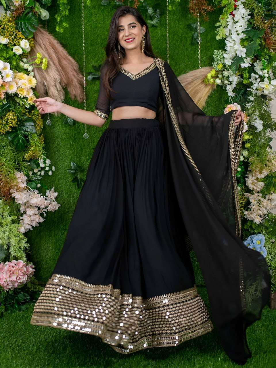 Black Elegant timeless soft Georgette fabric Lehenga Choli supplier in surat 15061